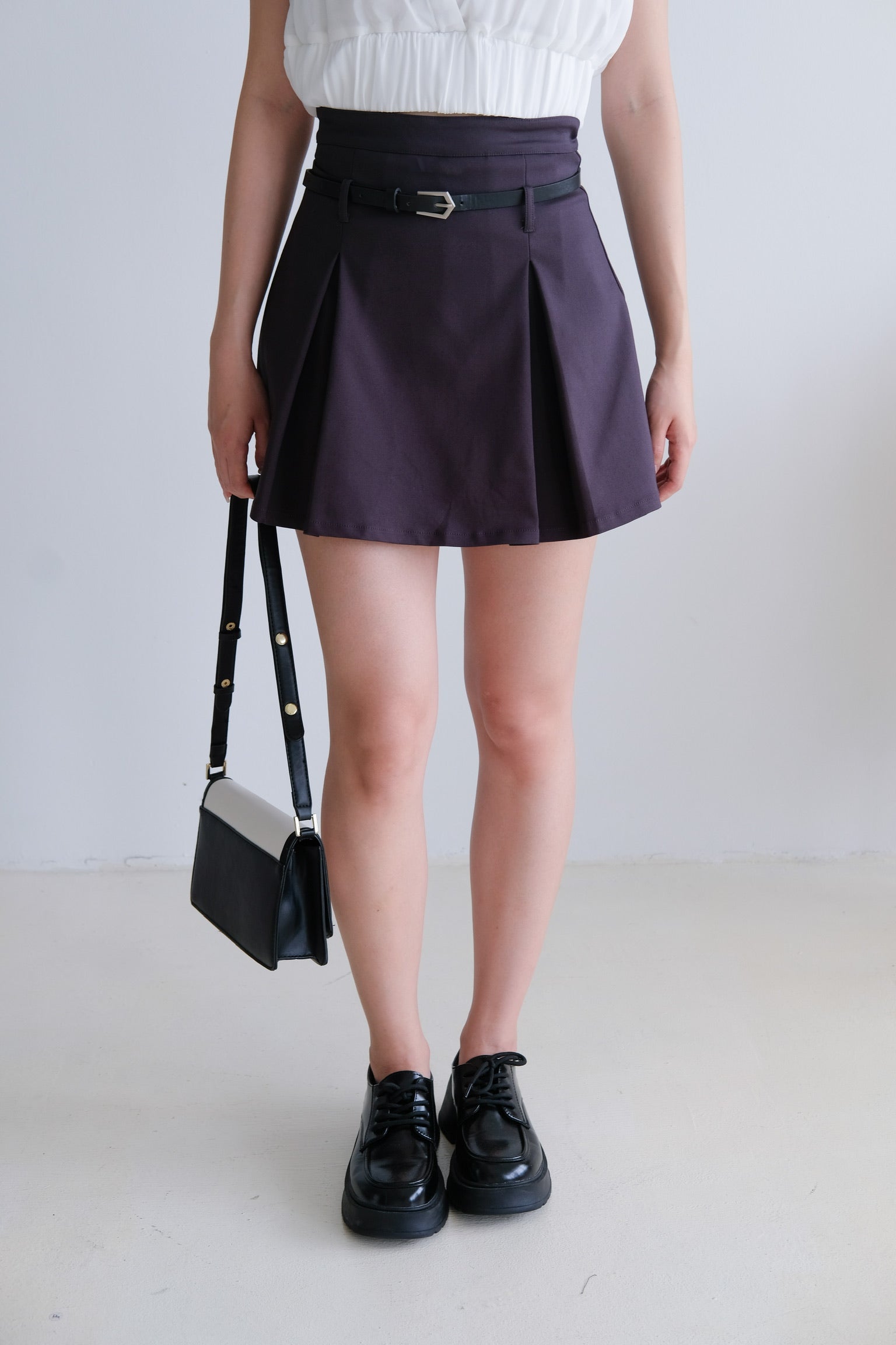 Eva Belt Thick Pleat Skirt (Classy Grey)