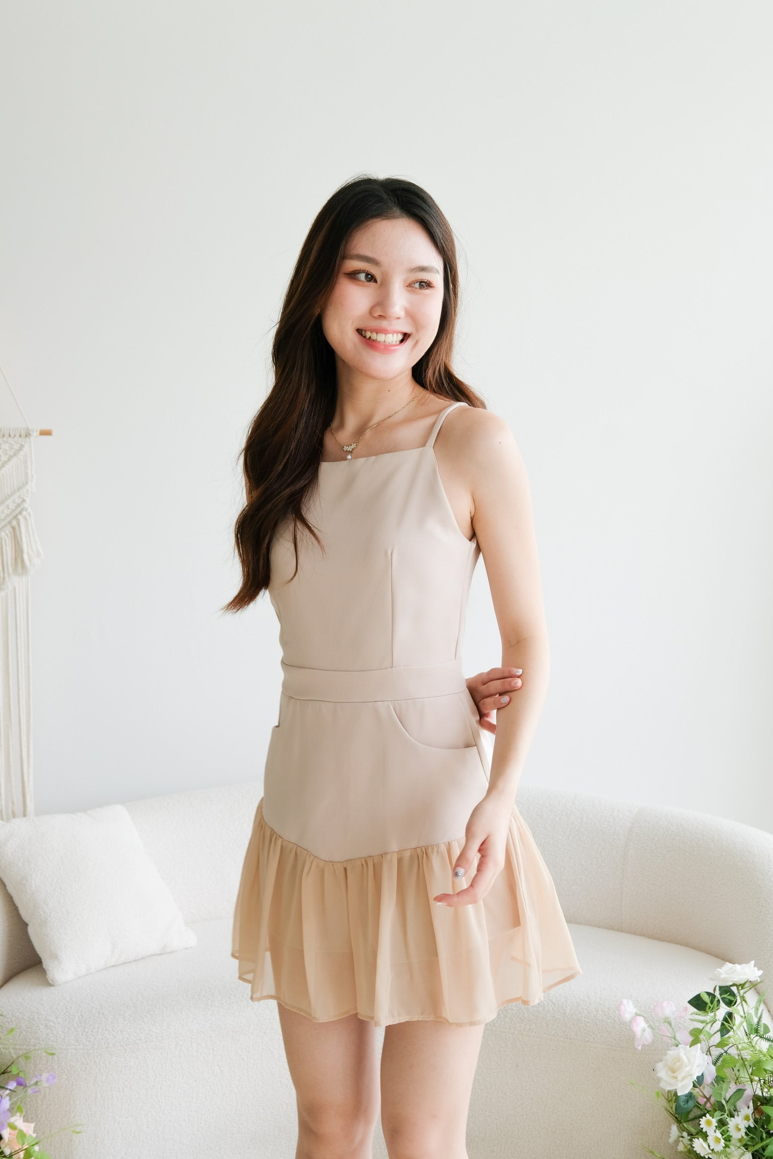 Jerlene Boatneck Ruffle Romper (Khaki)