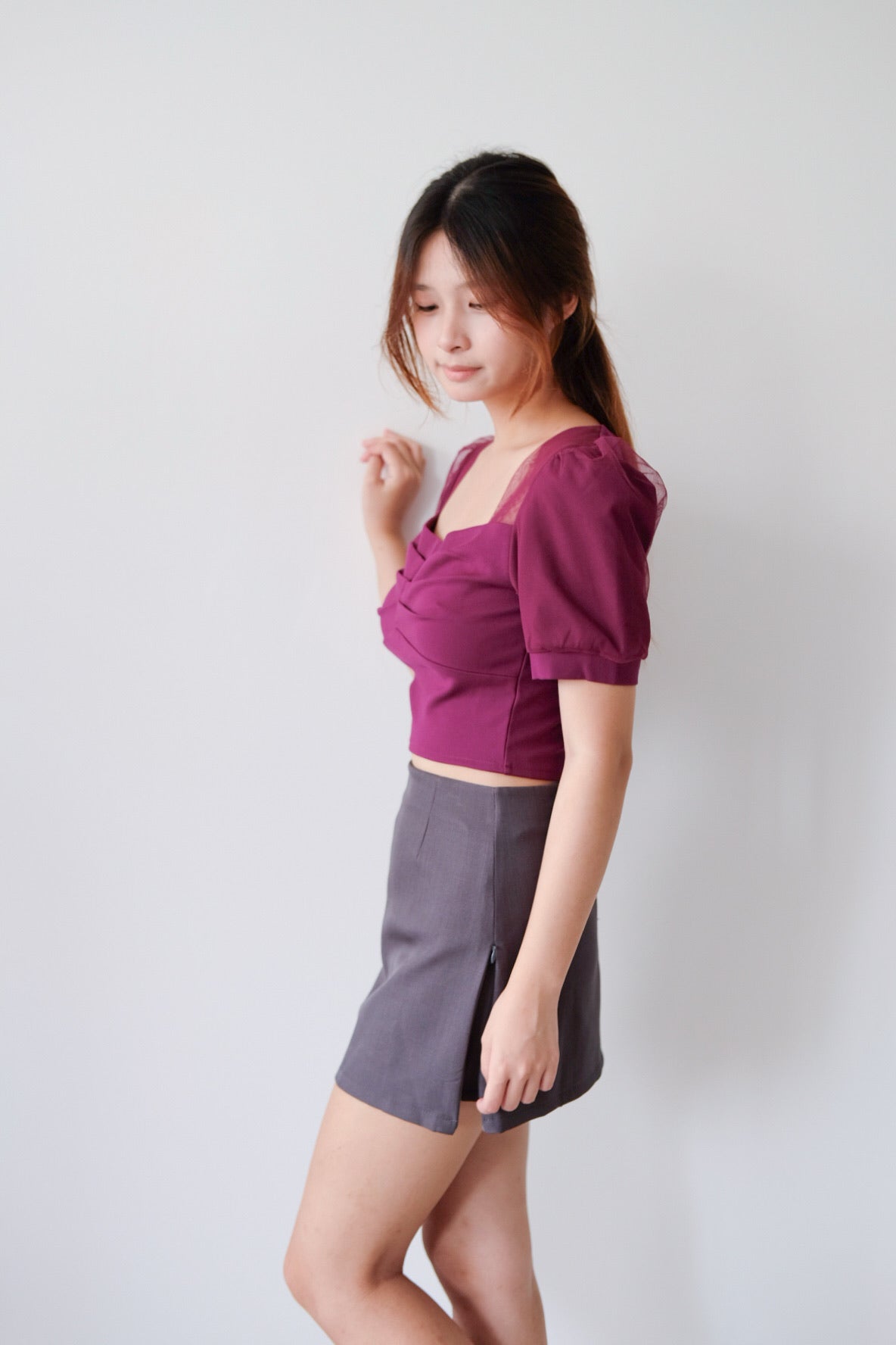 Dark Grey A-Line Skort with Side Zips