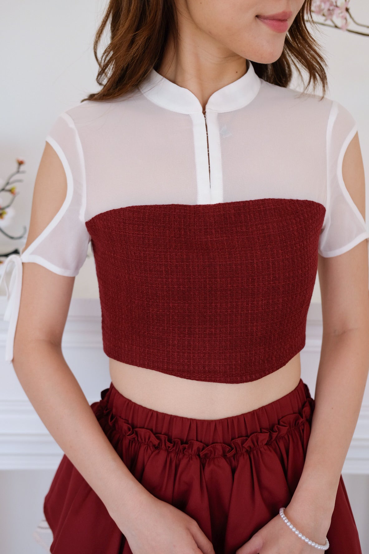 [ETA 12-16 Jan] Lalisa Tweed Crop Top (Burgundy)