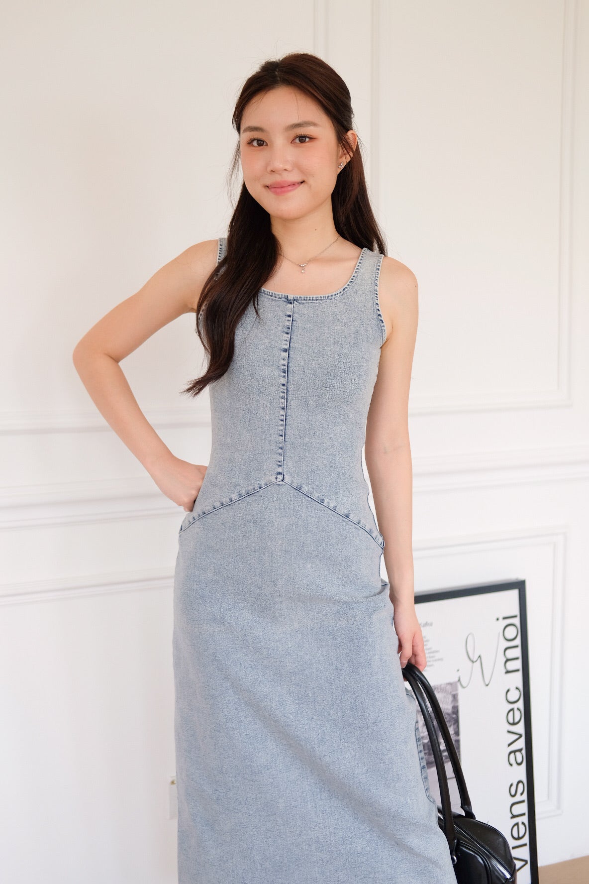 Revolution A Line Denim Maxi Dress (Light Blue)