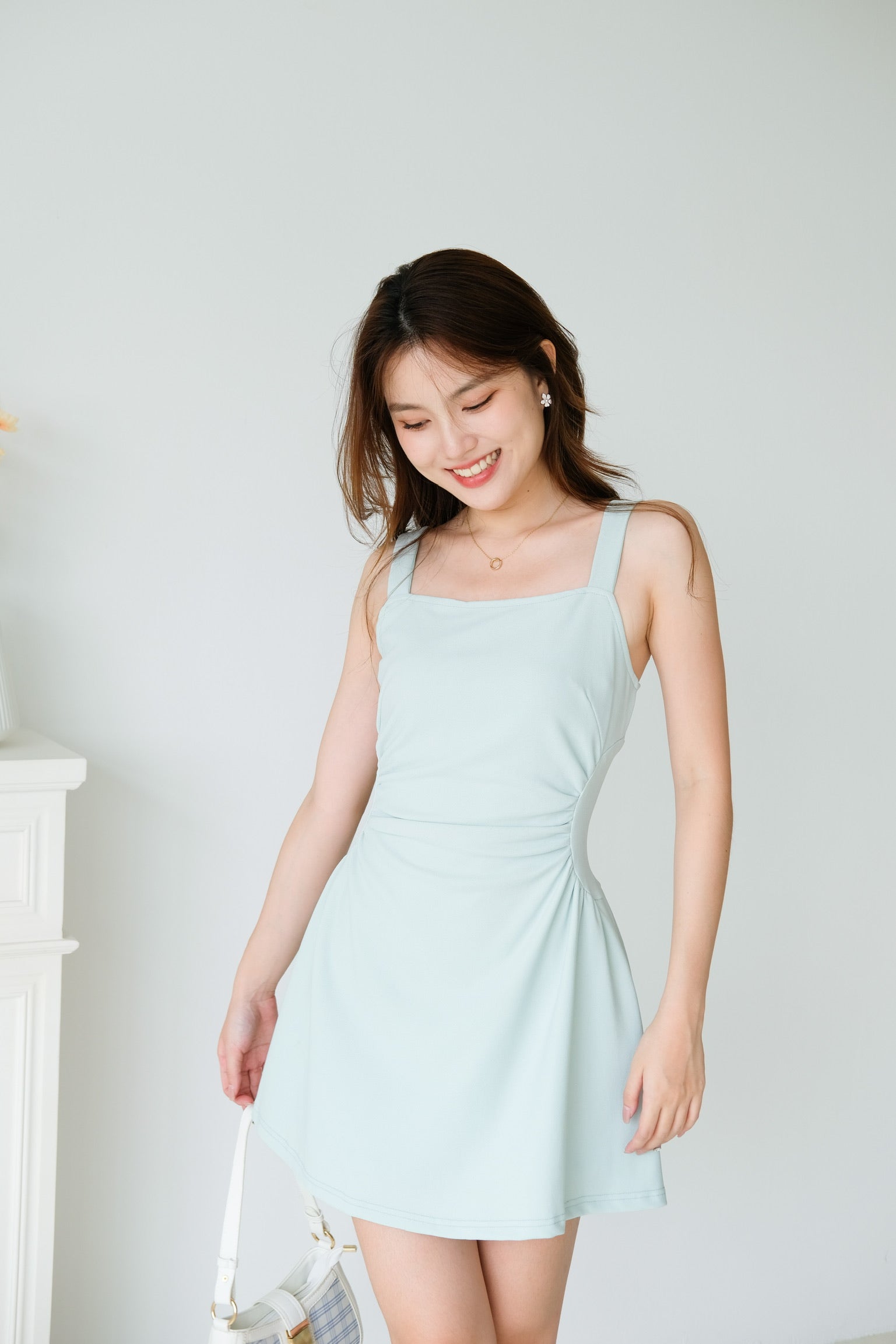 Tavia Ruched Mini Dress (Mint)