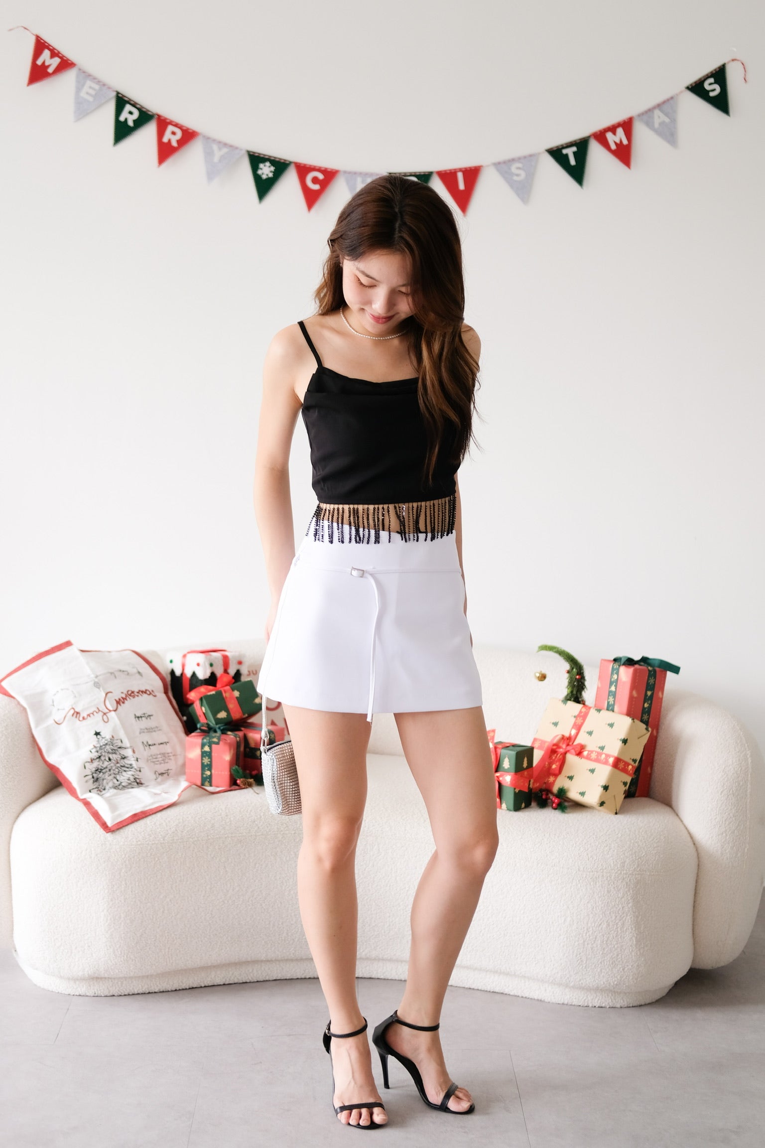 Tasha Mini Belt Skort (White)