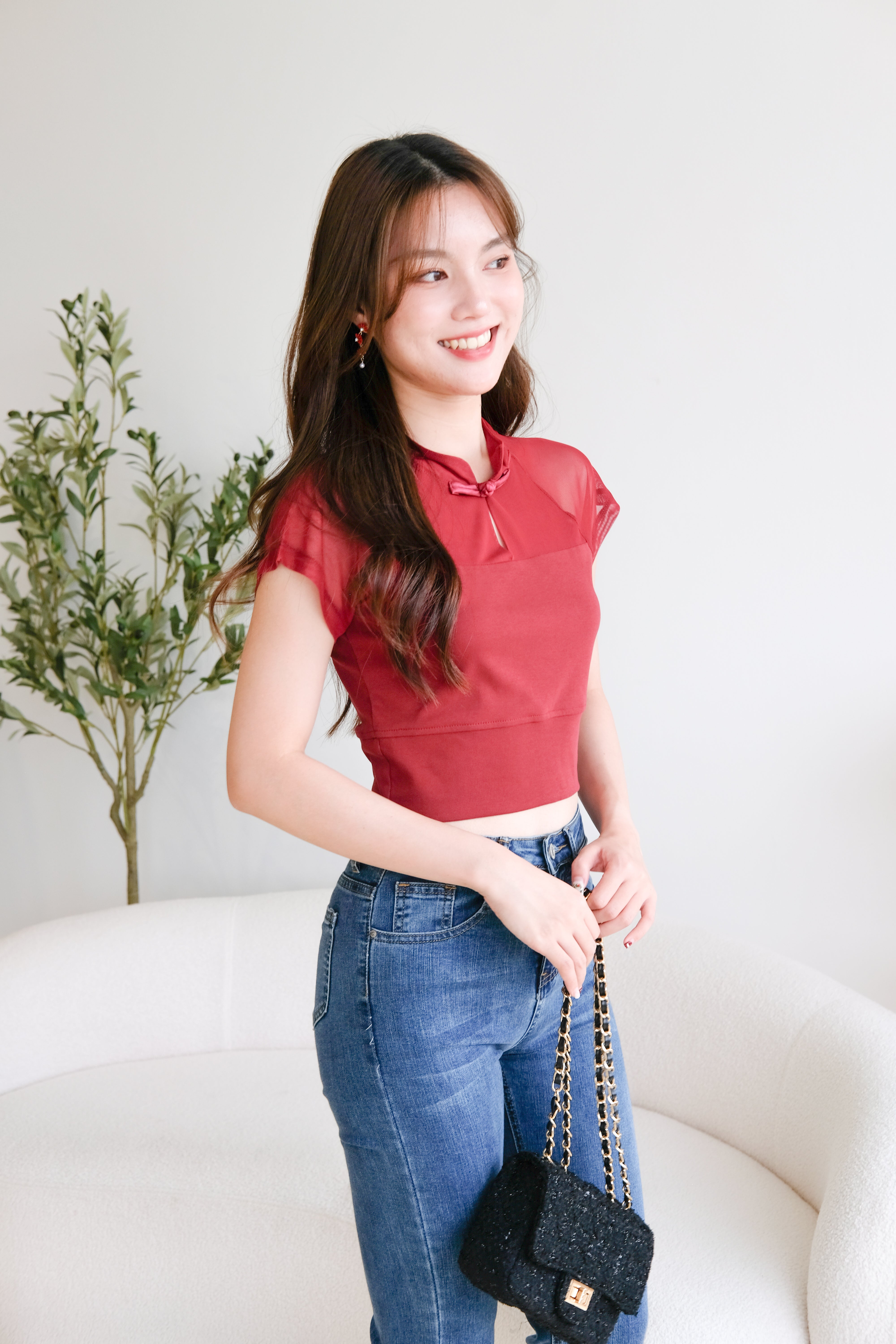 En Basic Cheongsam Top (Maroon)