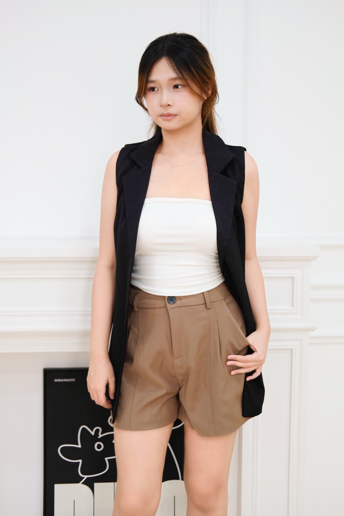 Light Brown High Waist Basic Shorts