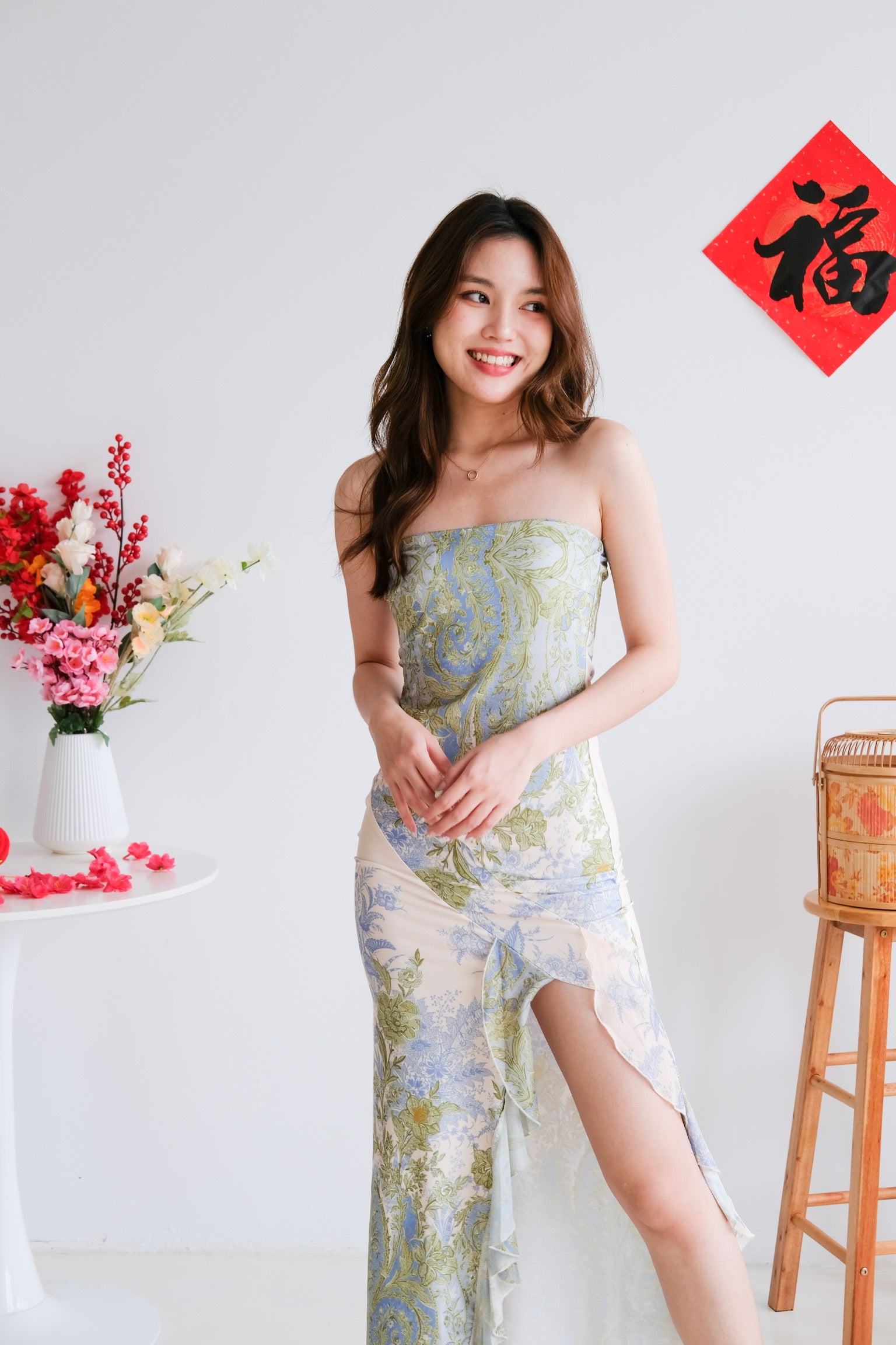 Rainforest Floral Tube Maxi Dress (Tropical Green)