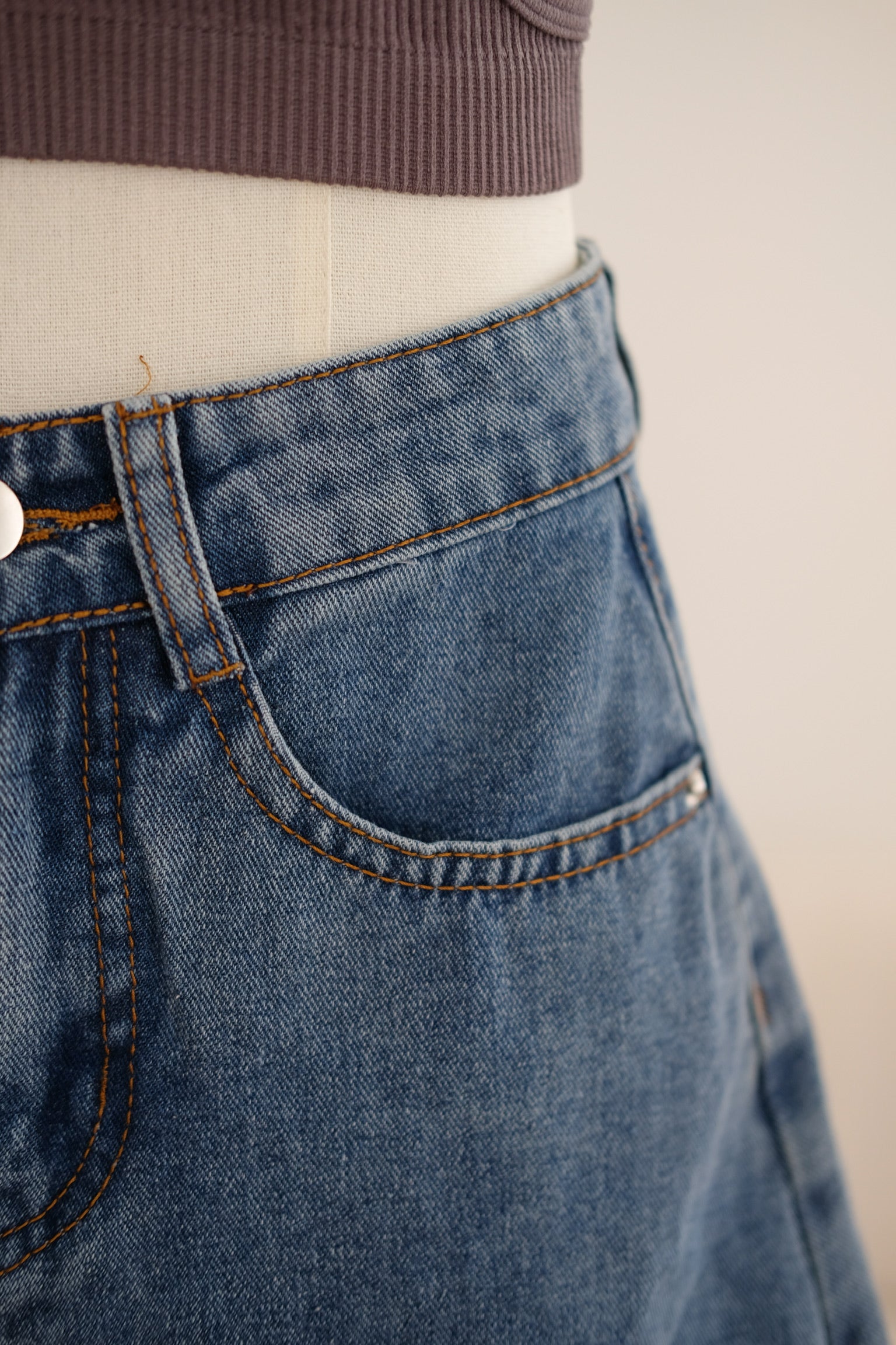 Dark Blue Denim High Waisted Skirt
