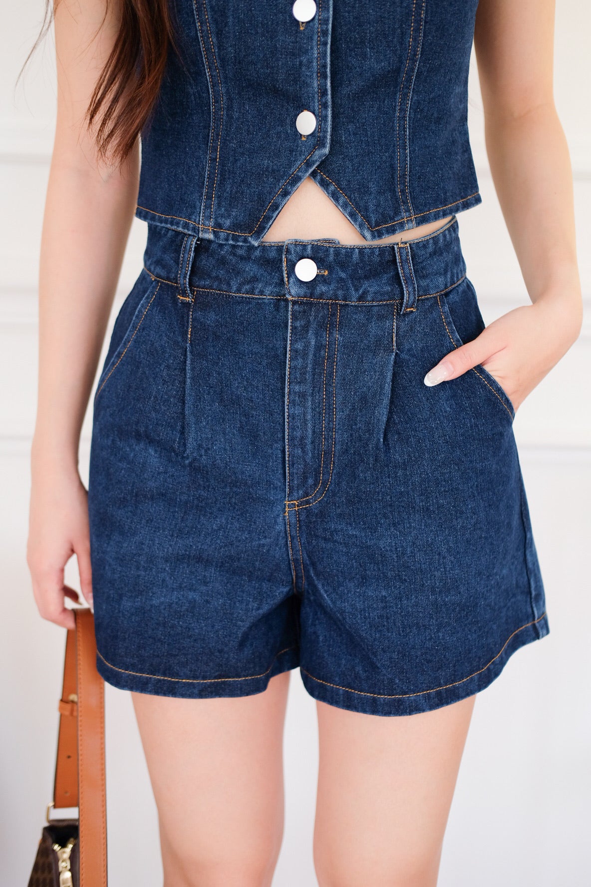 Velina Denim Vest Set (Dark Blue)