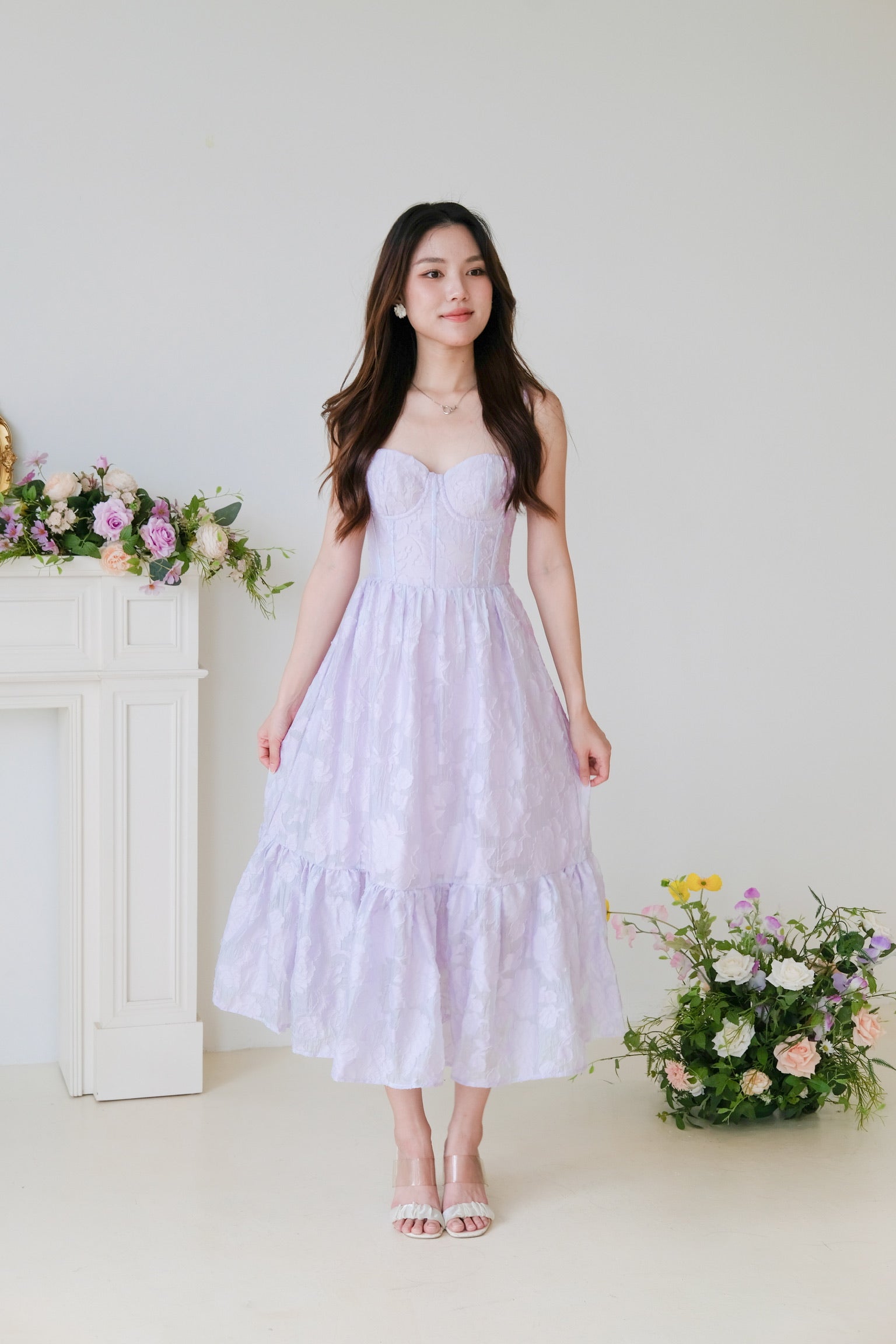 Natalia Floral Organza Midaxi Dress (Lilac)