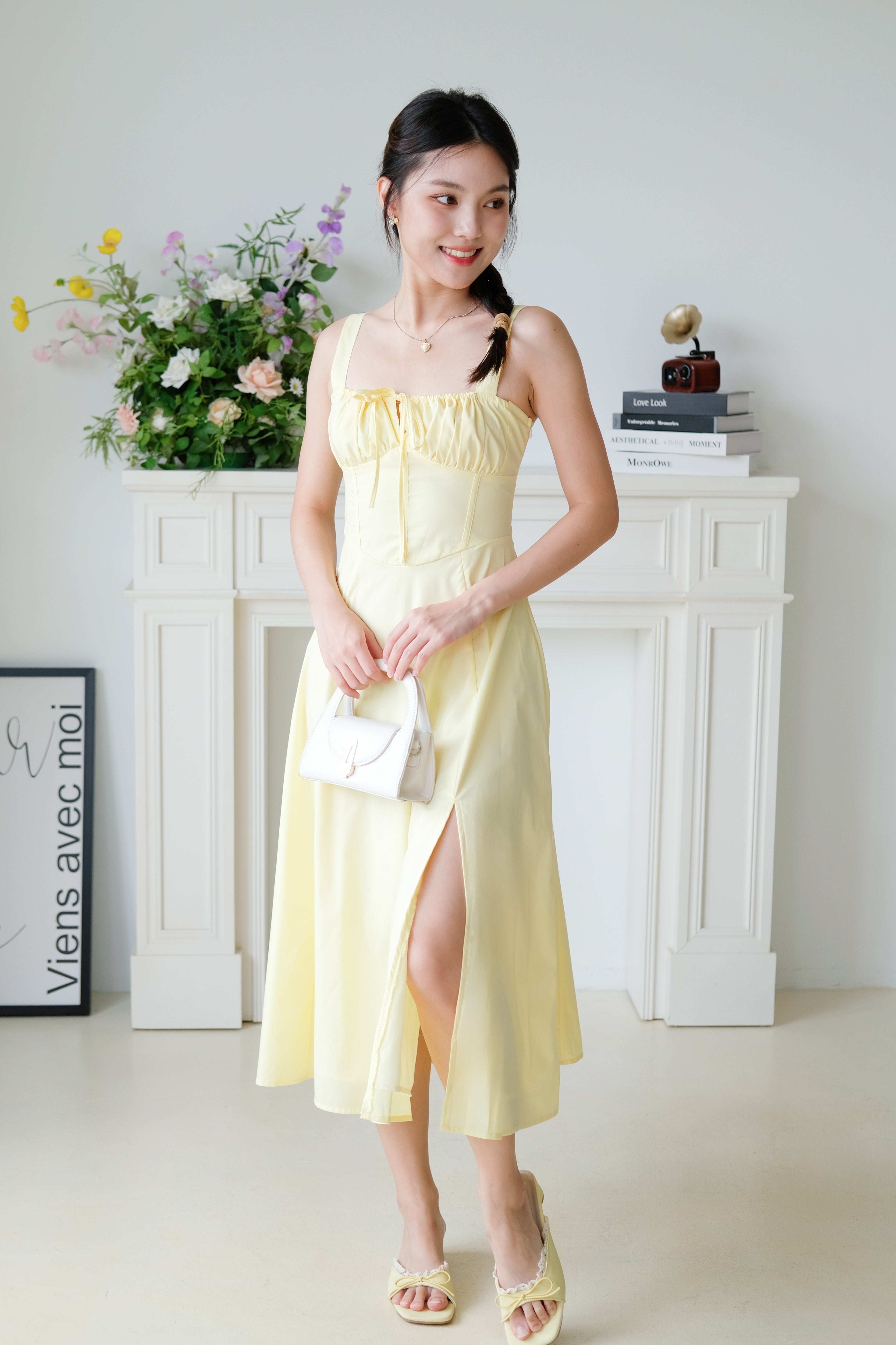 Claire Ruched Slit Midaxi Dress (Sunshine Yellow)