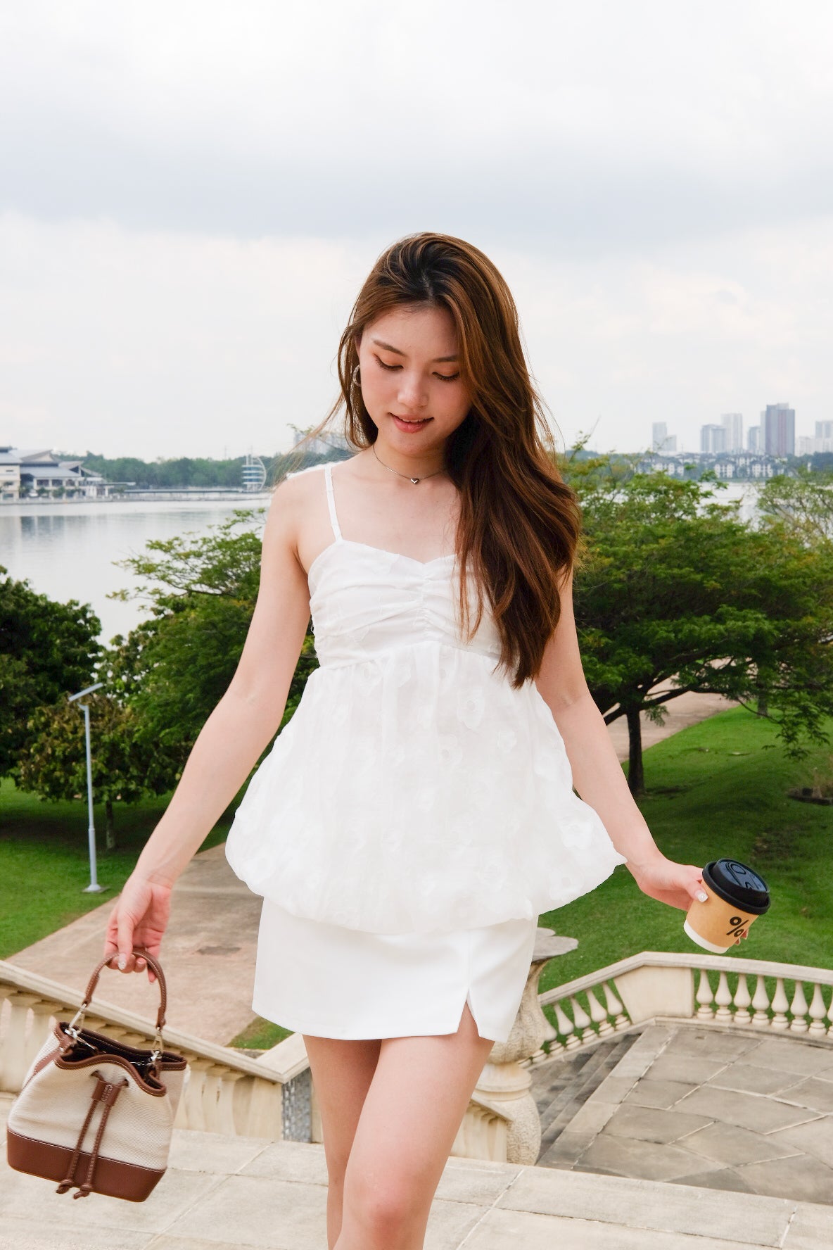 Joey Organza Bubble Babydoll Top (White)