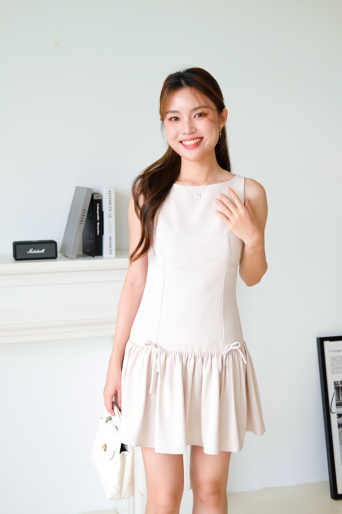 Lynette Low Waist Ribbon Dress (Ecru)