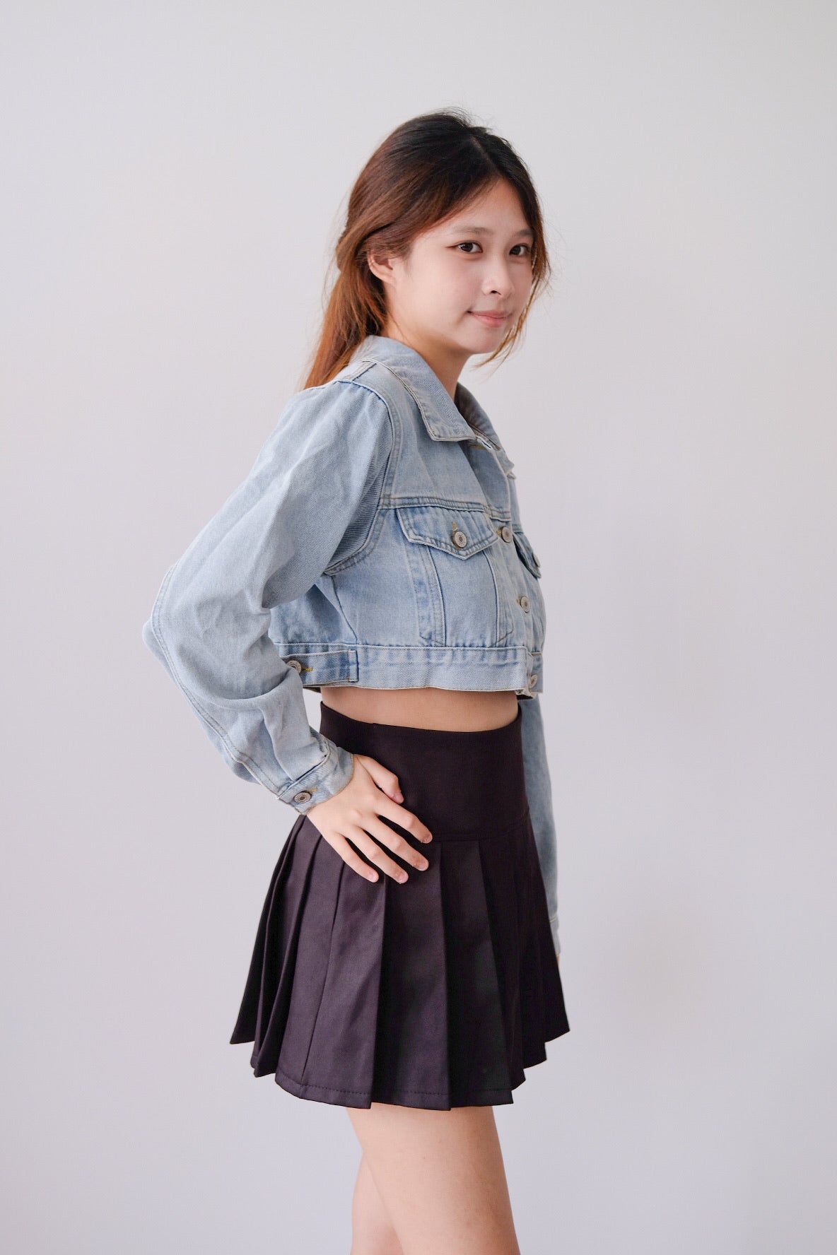 Cropped Denim Jacket with Buttons