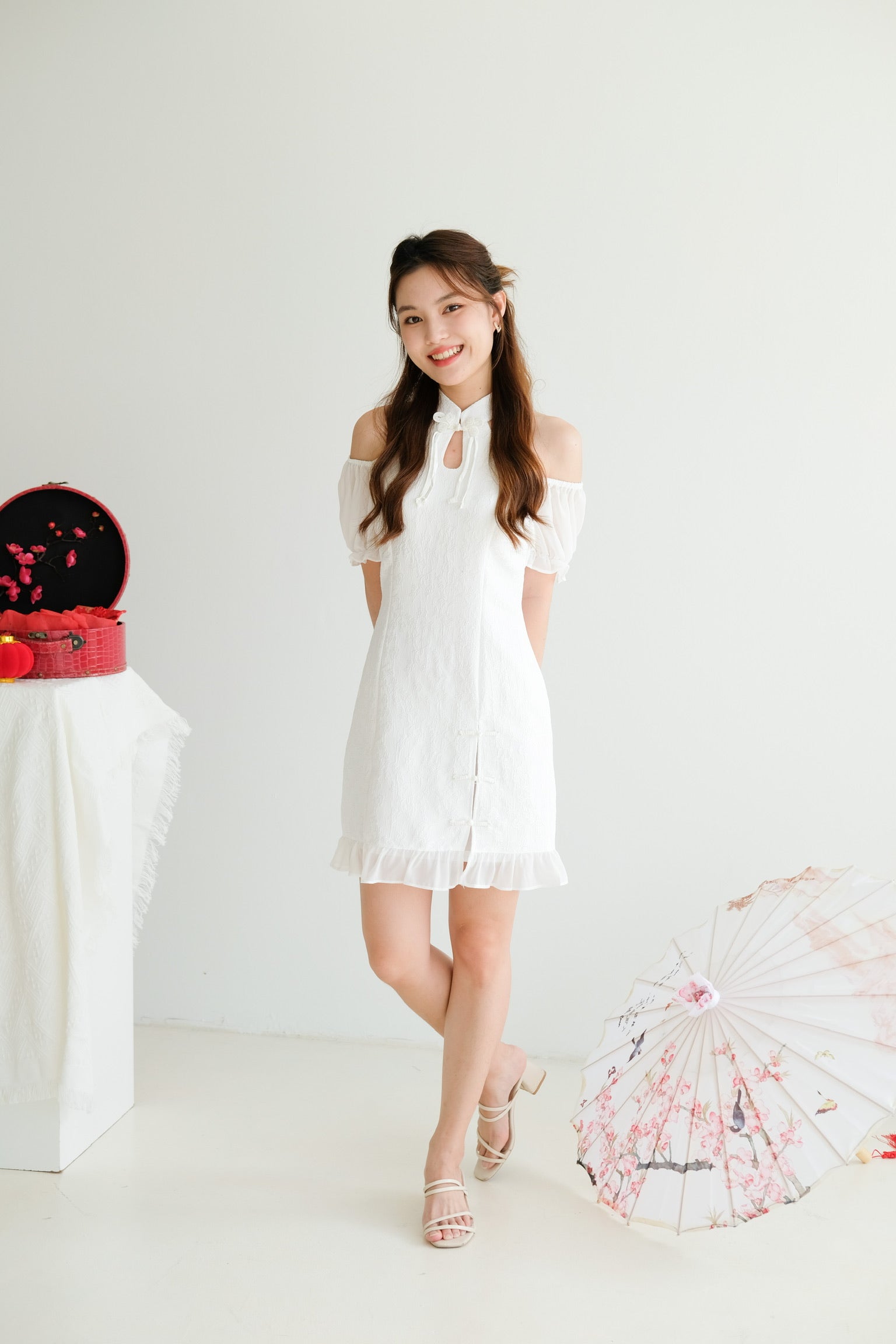 Ren Halter Cold Shoulder Cheongsam (White)