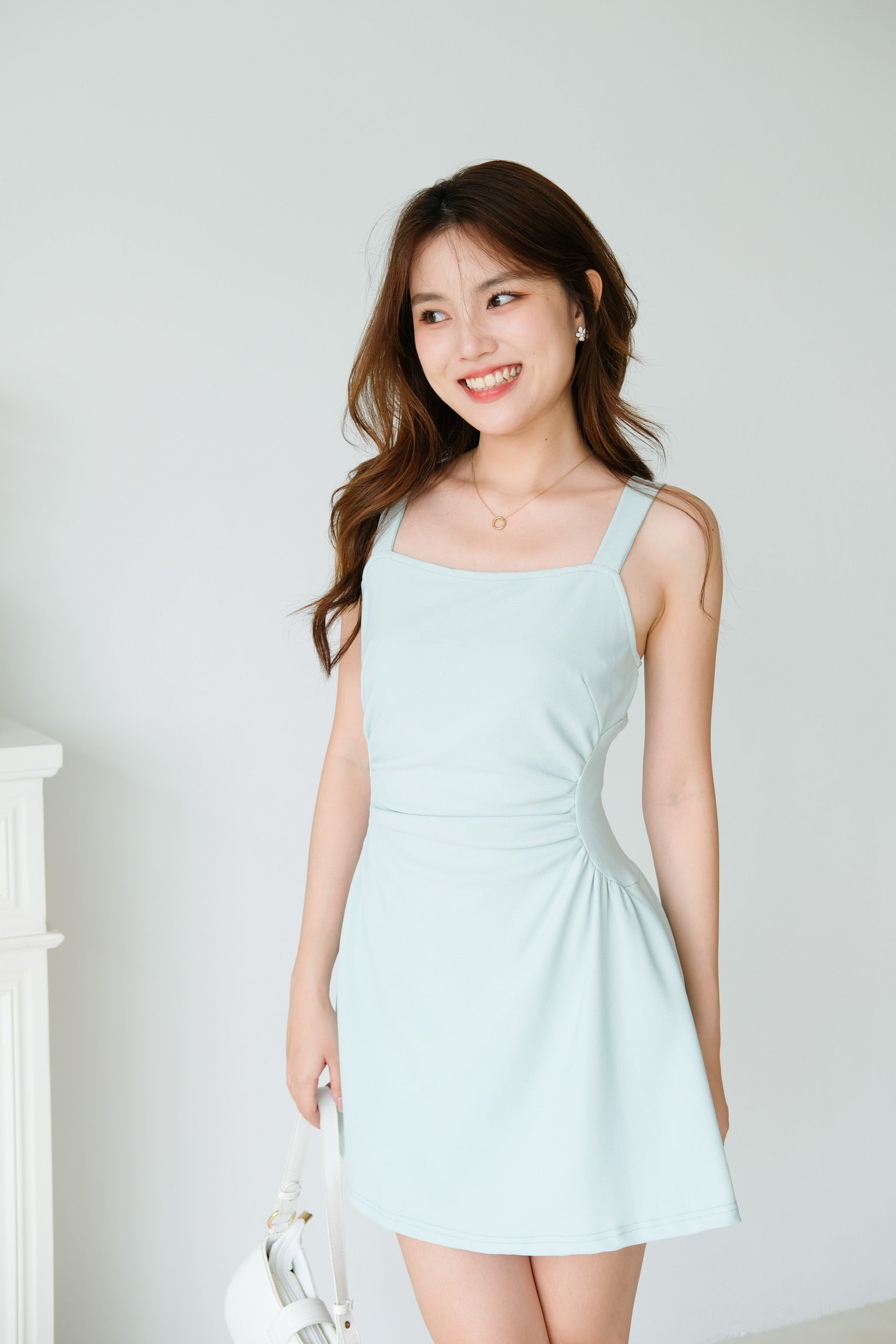 Tavia Ruched Mini Dress (Mint)