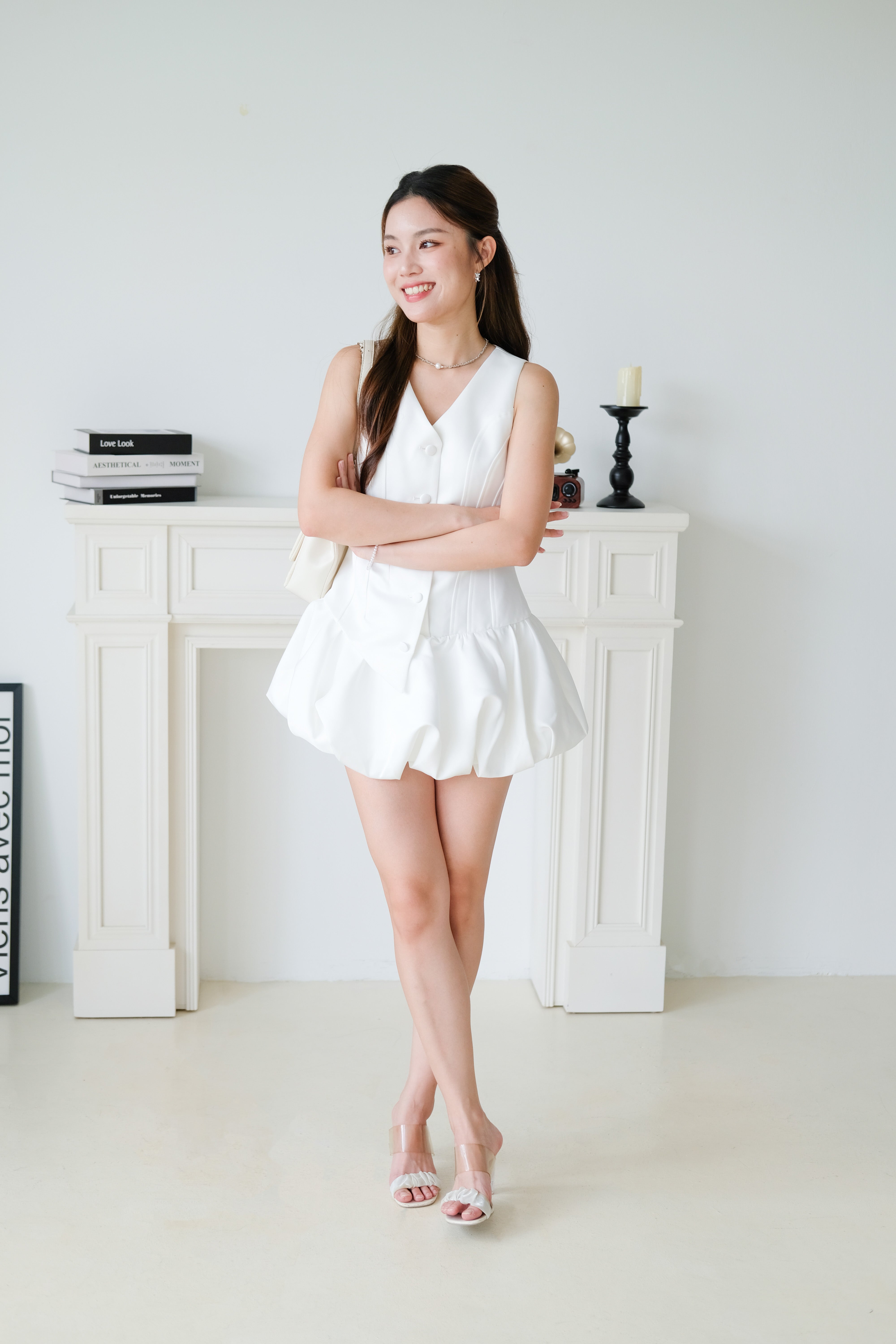 Elise Sculpted Bubble Dress (White)
