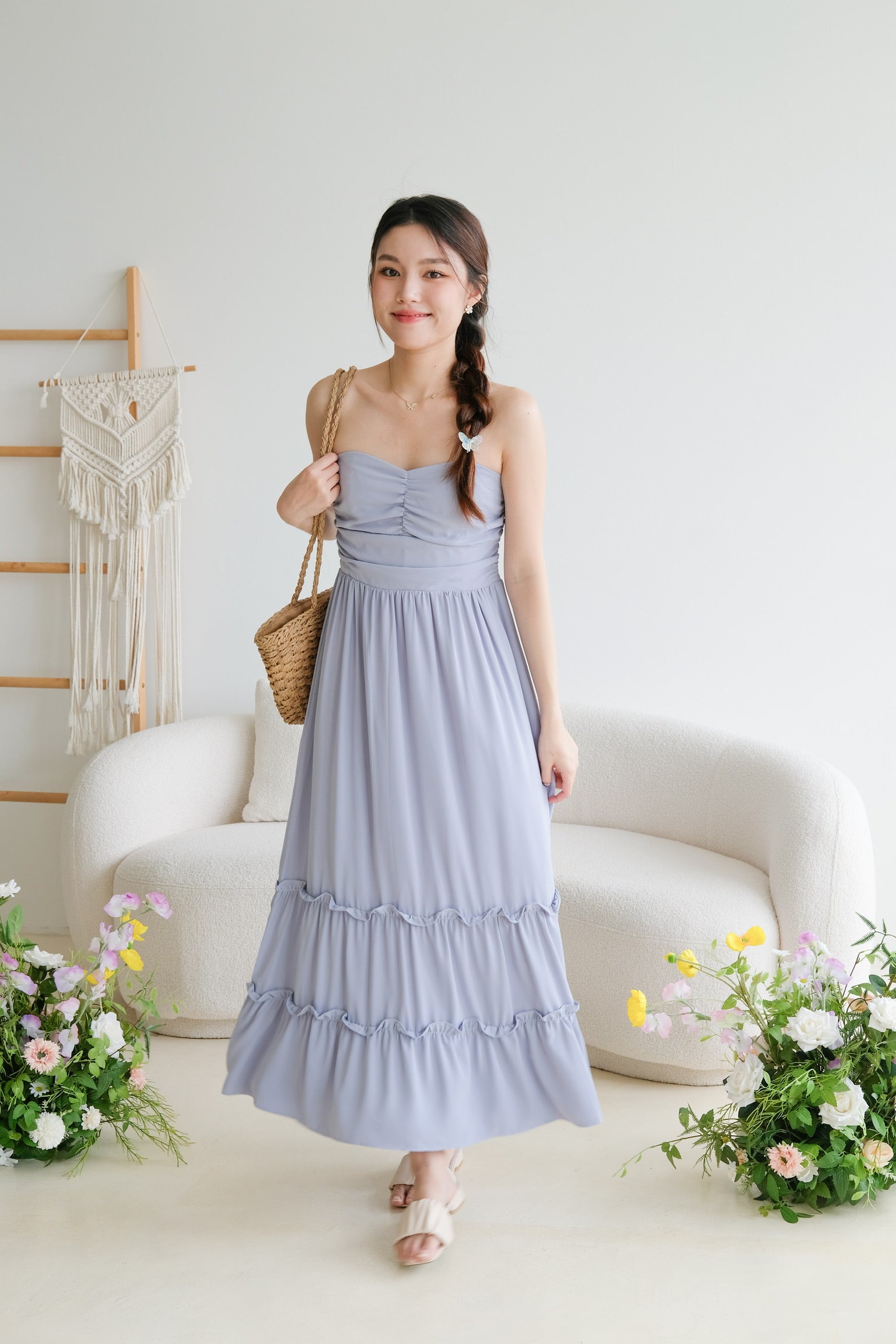 Anna Sweetheart Tube Maxi Dress (Dusty Blue)