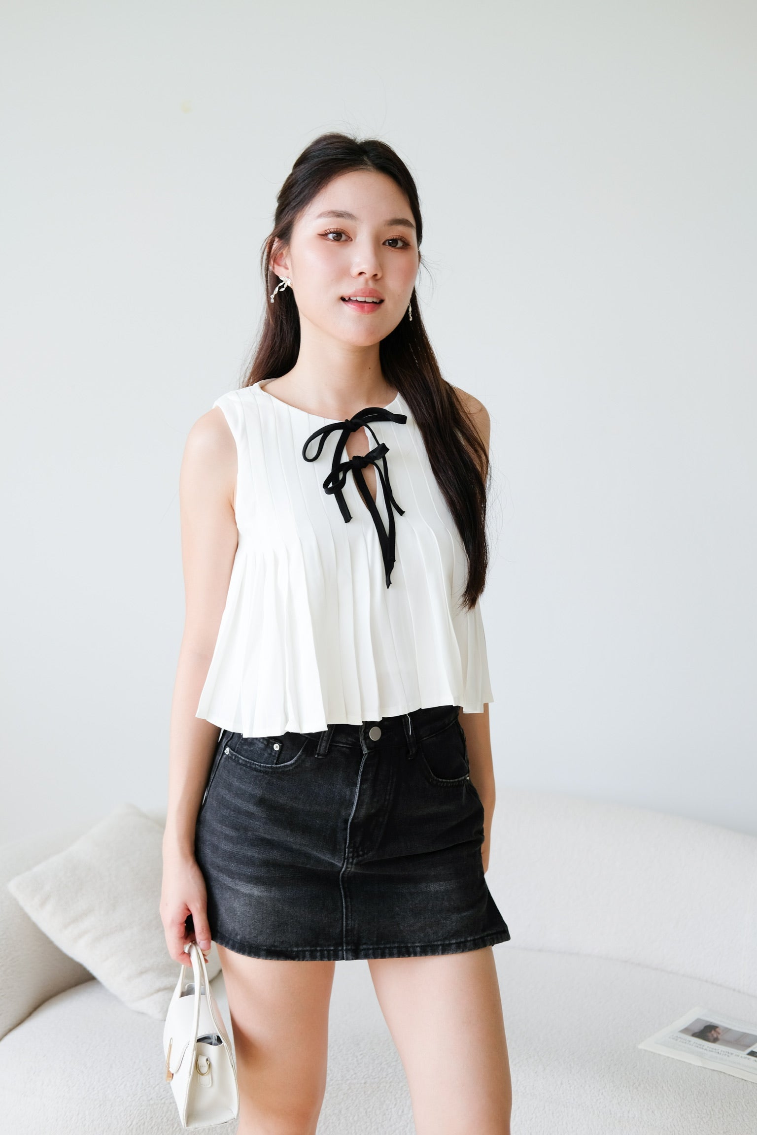 Chantell Pleated Babydoll Top (White)