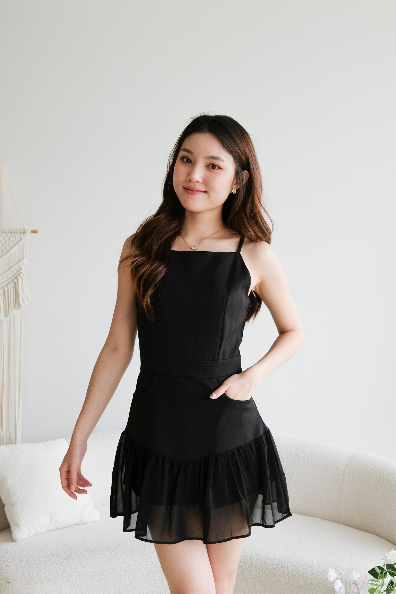 Jerlene Boatneck Ruffle Romper (Black)