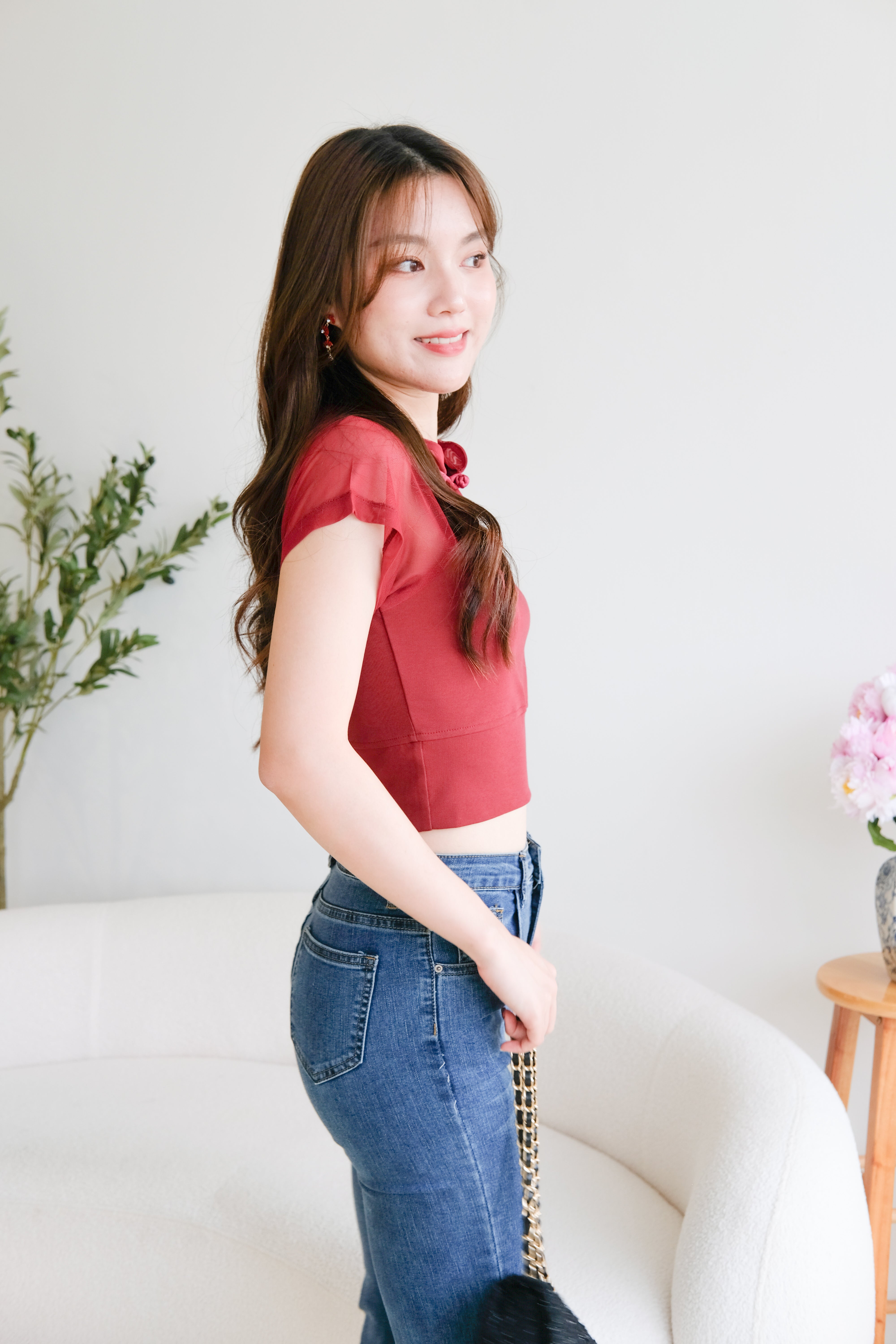 En Basic Cheongsam Top (Maroon)