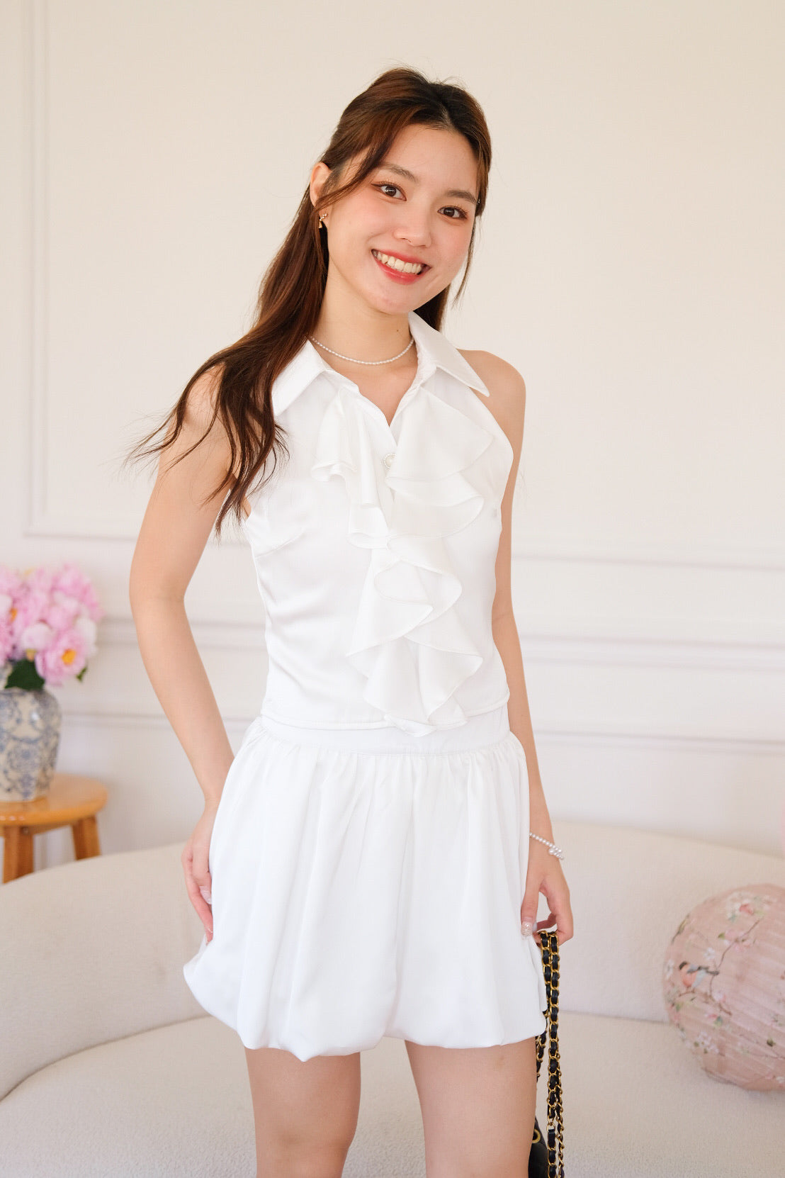 Lunelle Satin Ruffle Bubble Set (White)