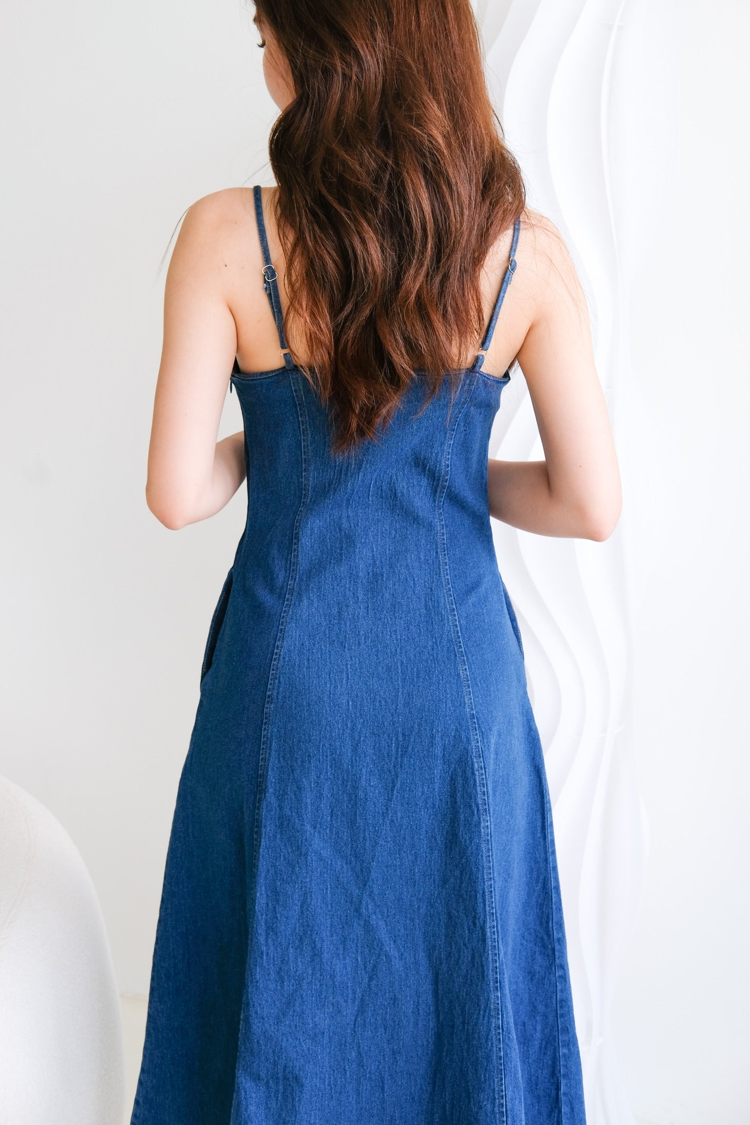 Alyssa Buttoned Denim Dress (Dark Blue)