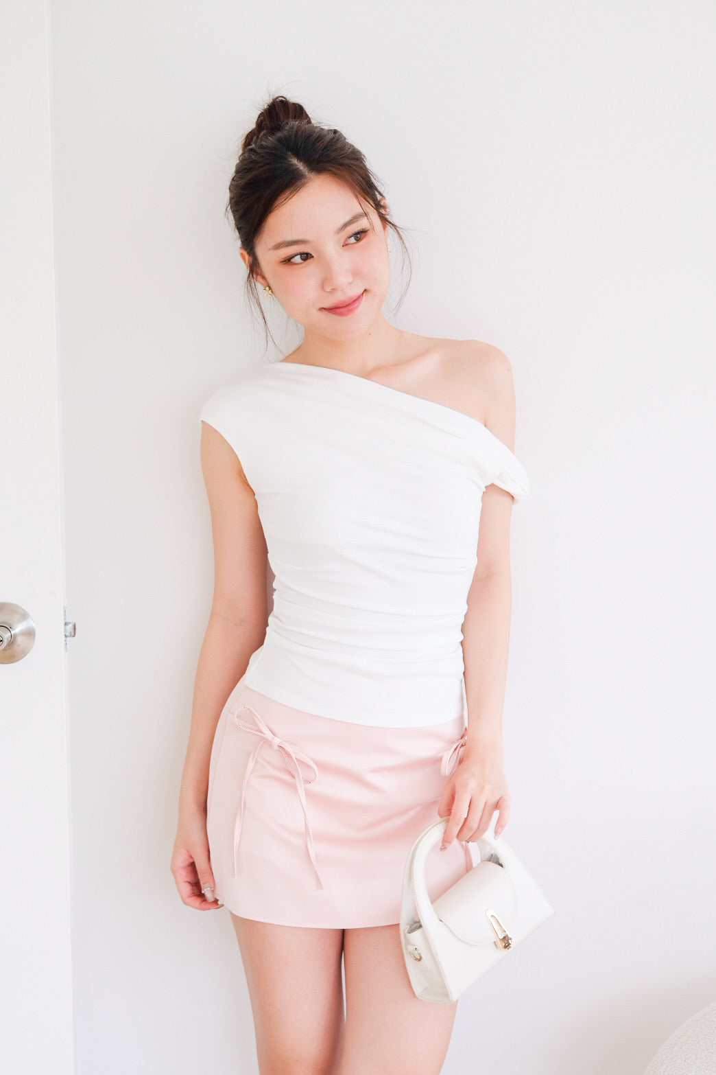 Darcey Ribbon Satin Skorts (Baby Pink)