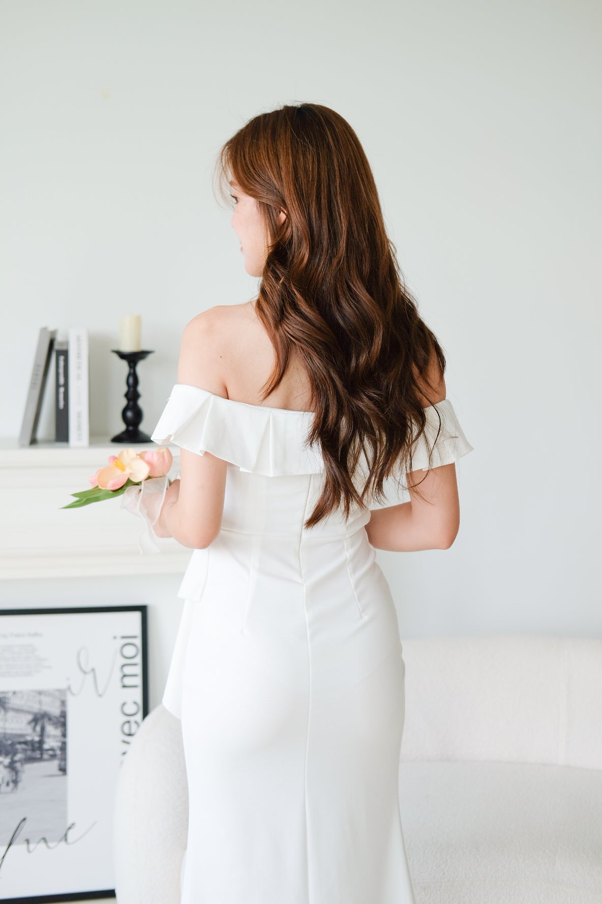 Dione Off Shoulder Slit Dinner Maxi Dress (White)