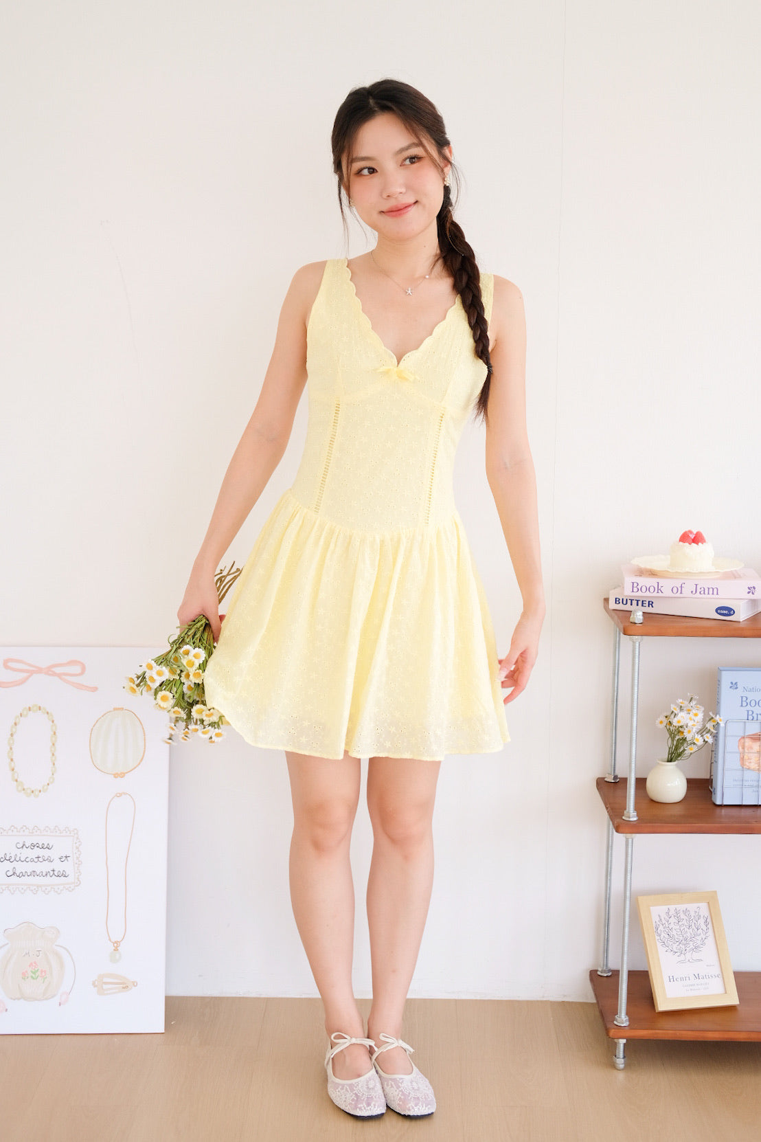 Reyna V Neck Eyelet Skater Dress (Sunshine Yellow)