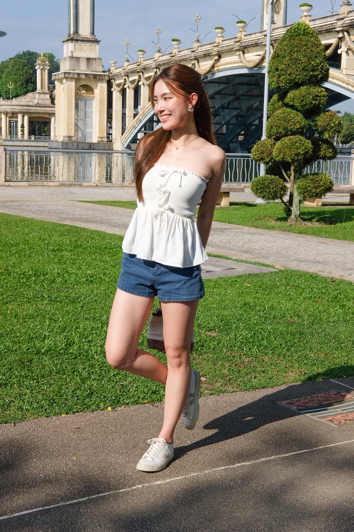 Althea Smocked Bow Tube Top (White)