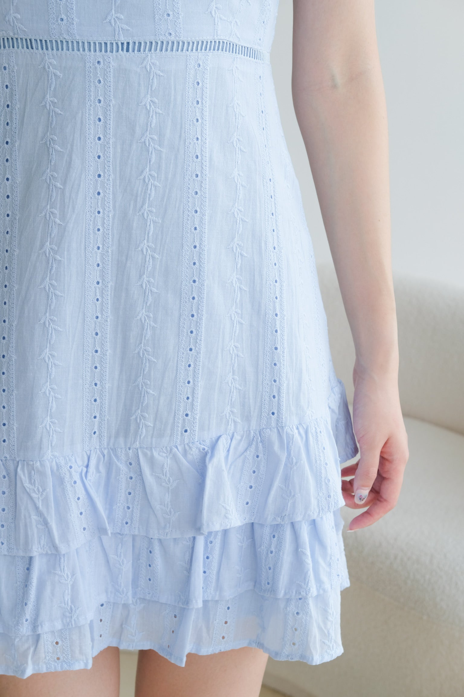 Evelyn Eyelet Ruffle Dress (Sea Blue)