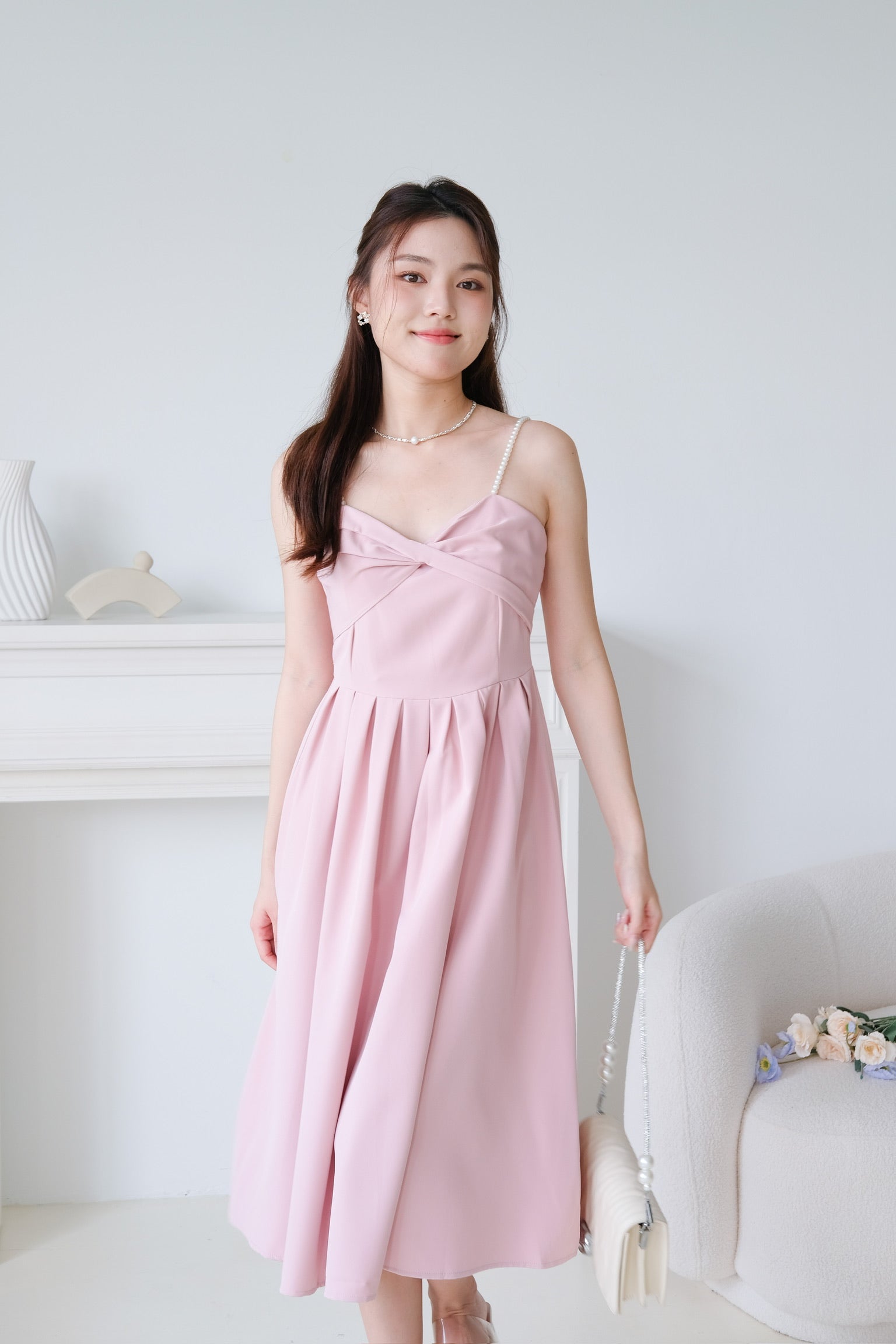 Mia Twist Sweetheart Pearl Midi Dress (Dusty Pink)