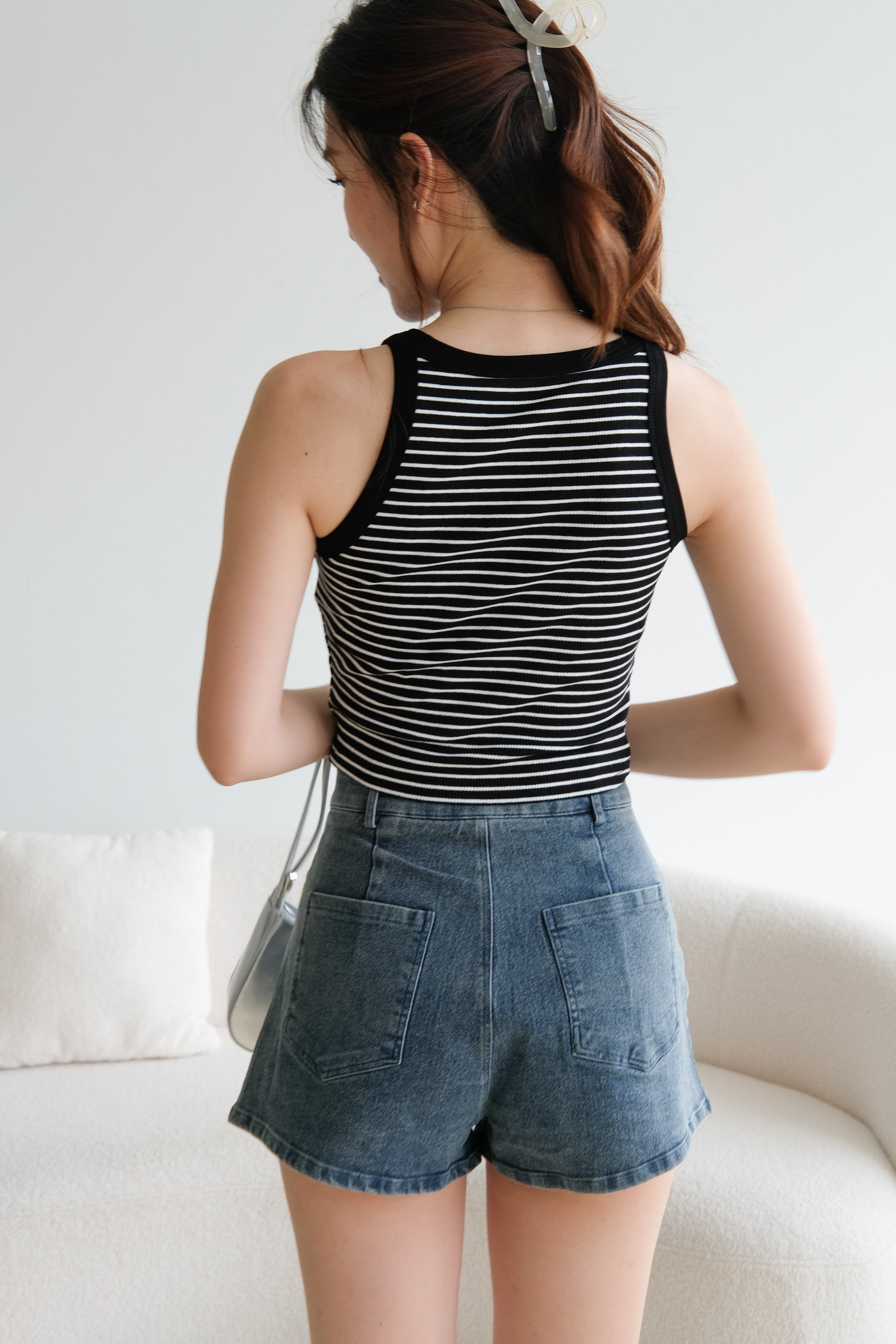 Harper Contrast Halter Crop (Black Stripes)