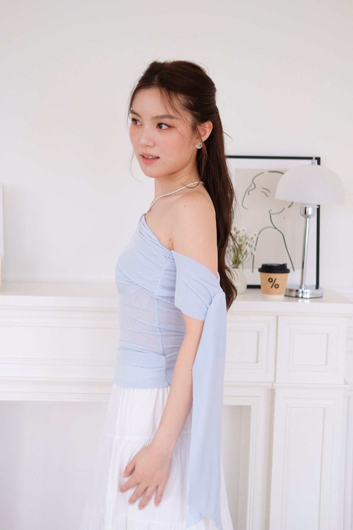 Erika Draped Off Shoulder Top (Baby Blue)