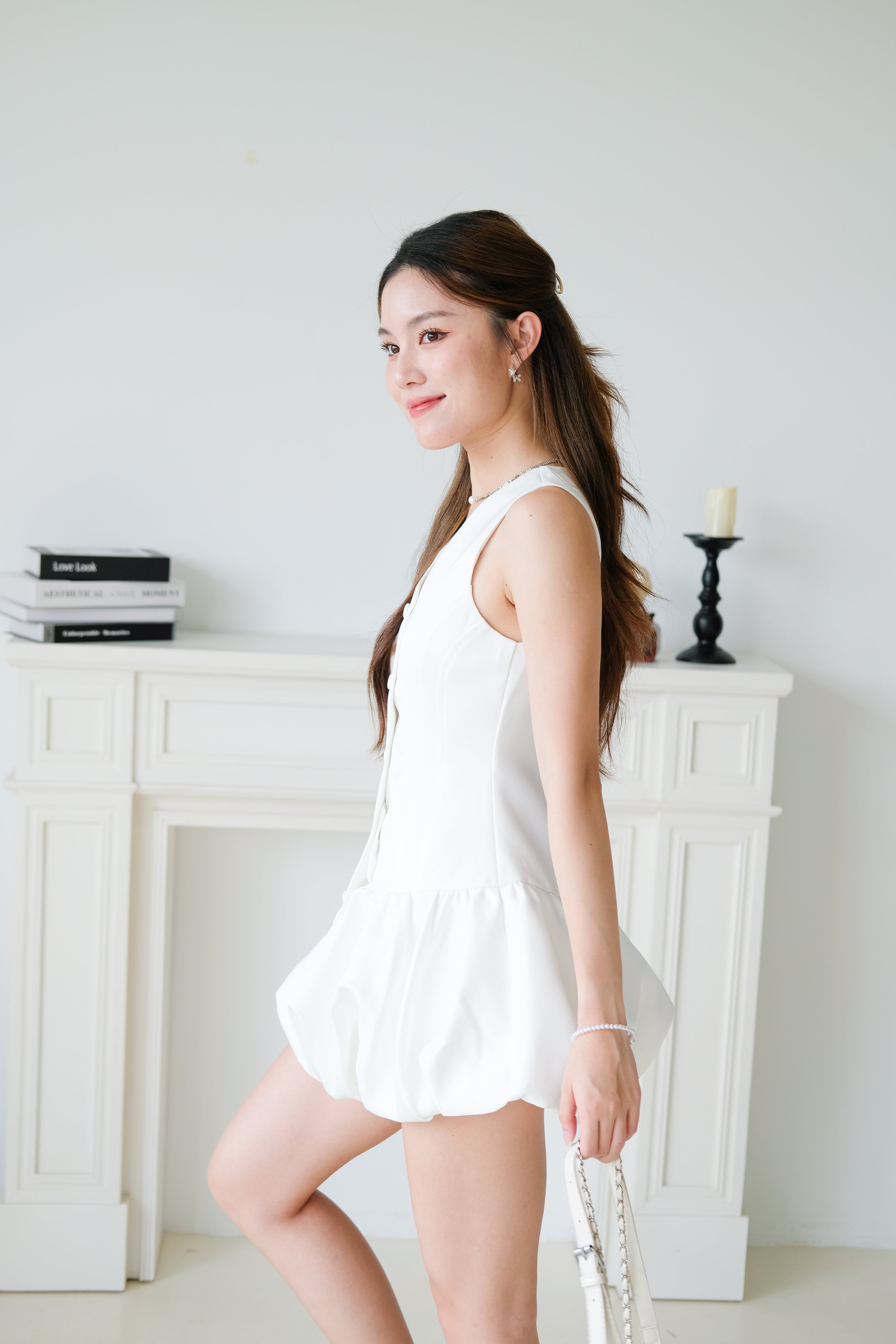 Elise Sculpted Bubble Dress (White)