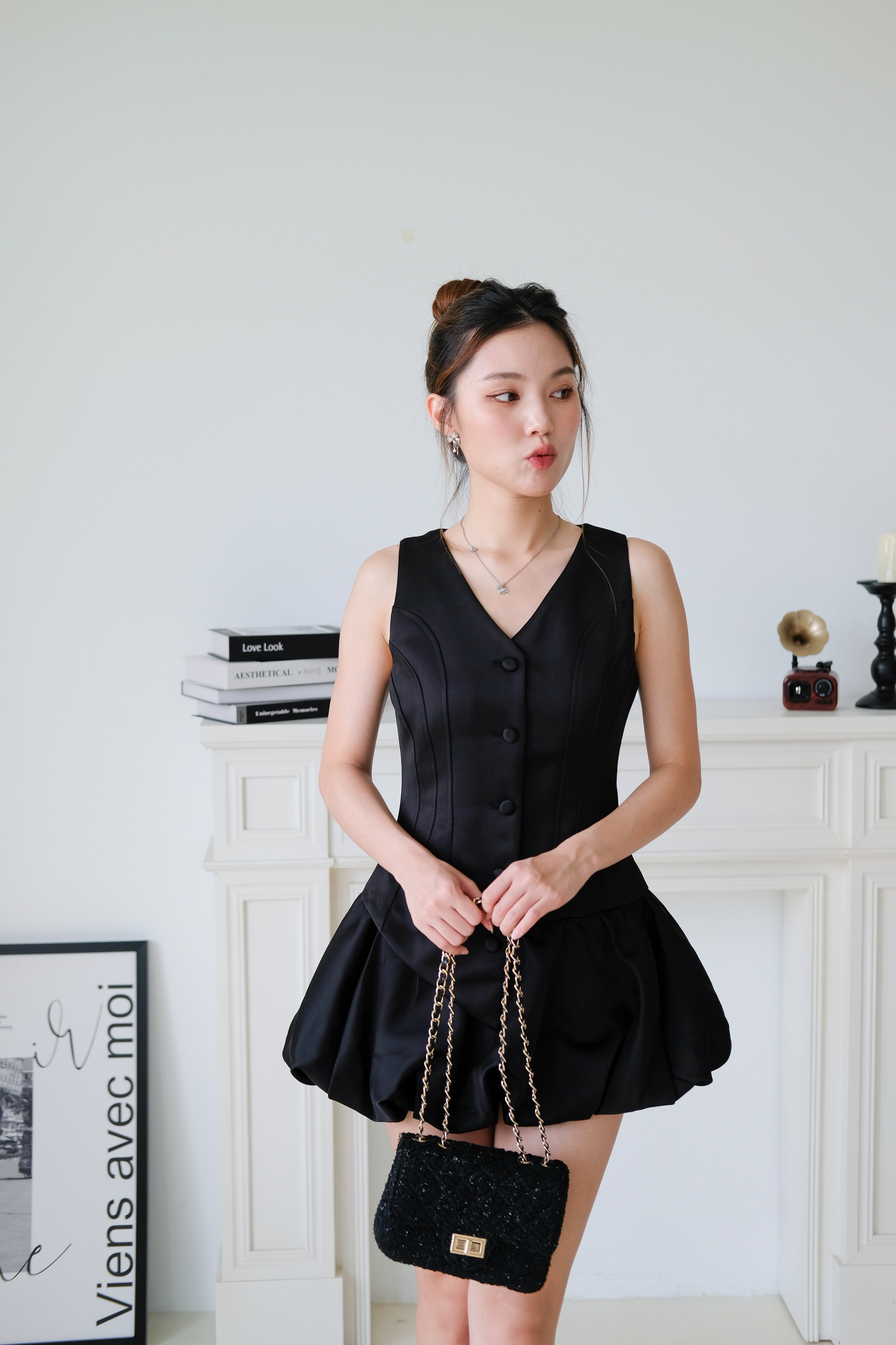 Elise Sculpted Bubble Dress (Black)