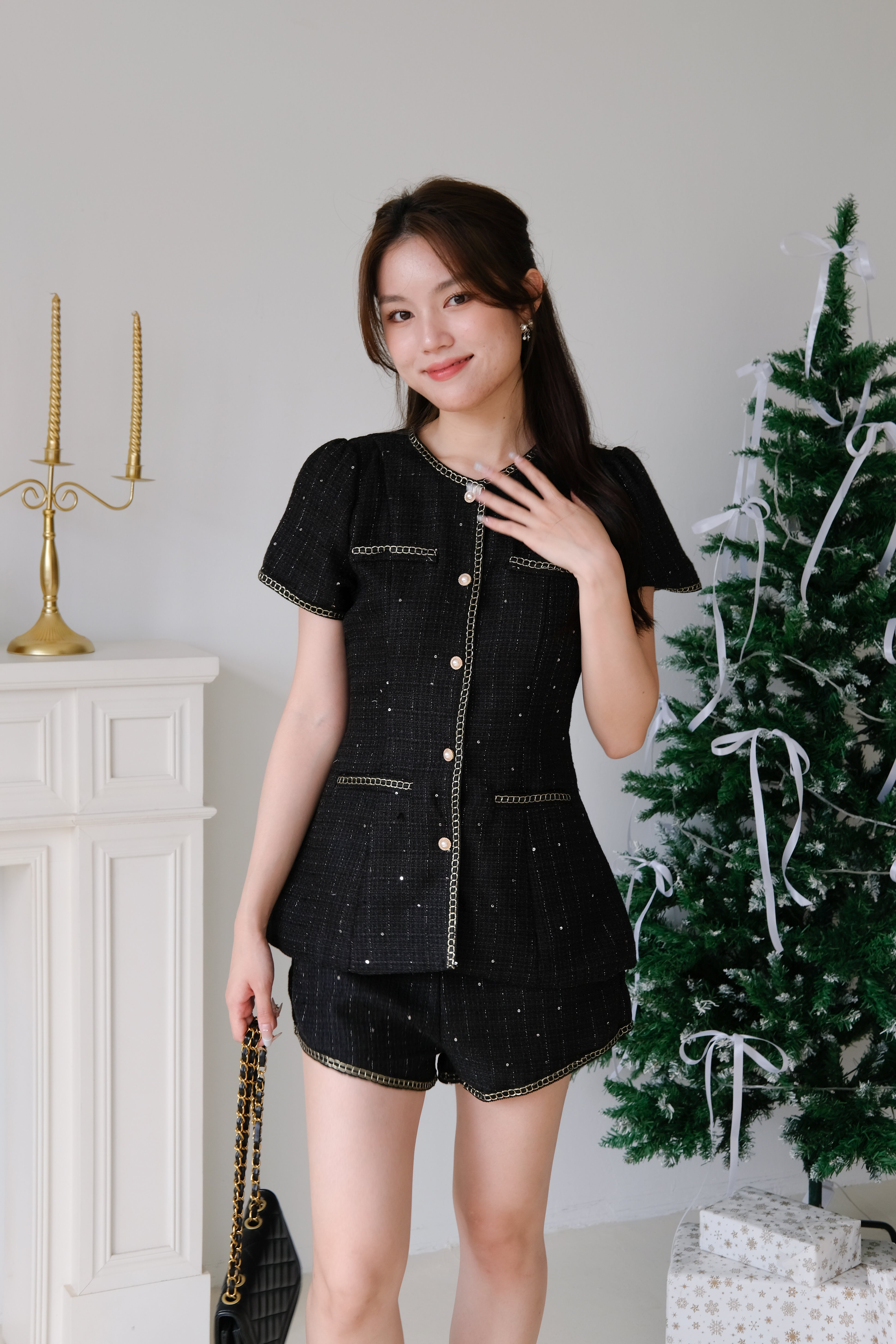 Agnes Trimming Tweed Set (Black)