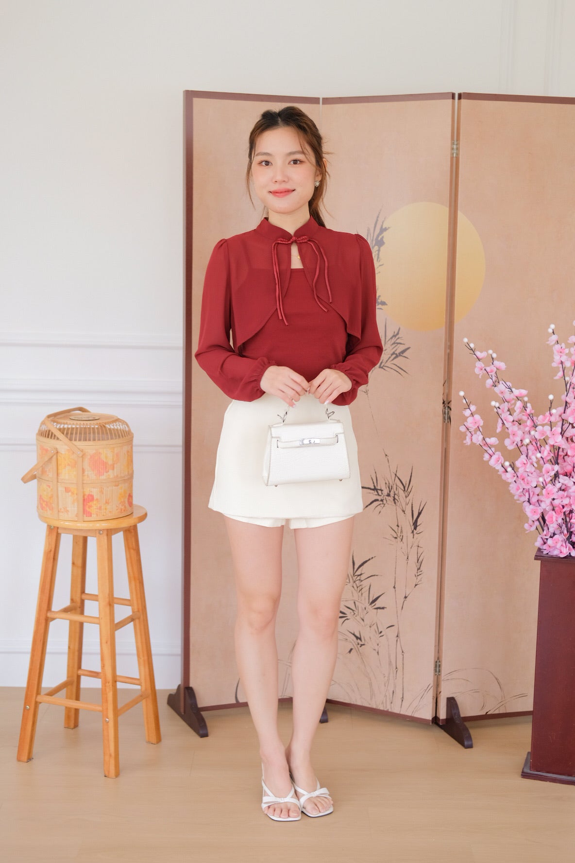 清 Qing 2 in 1 Long Sleeves Cheongsam Top (Wine)