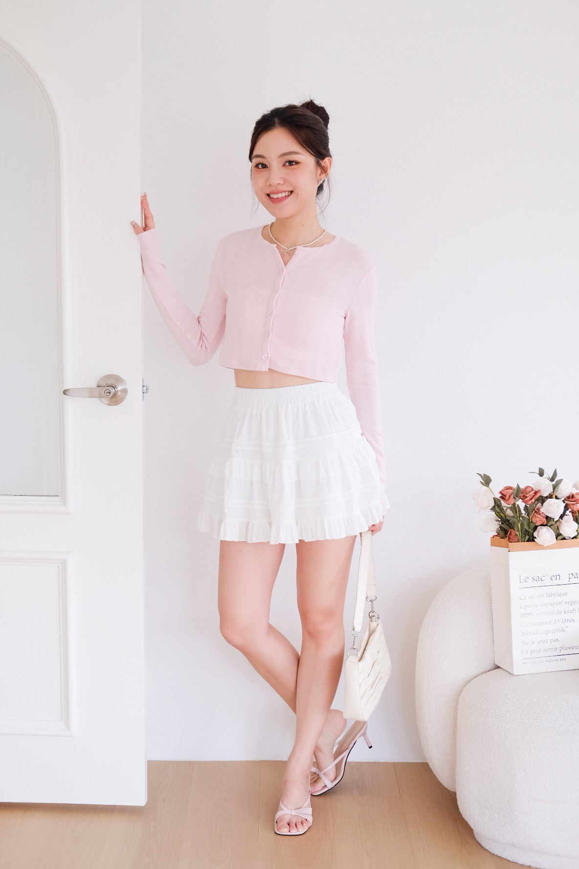 Danielle Cropped Cardigan (Light Pink)