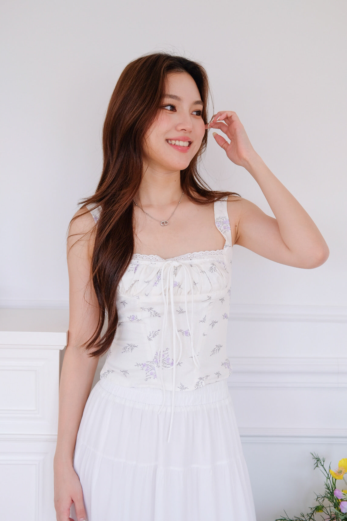 Lavander Ruched Crop Top (White)