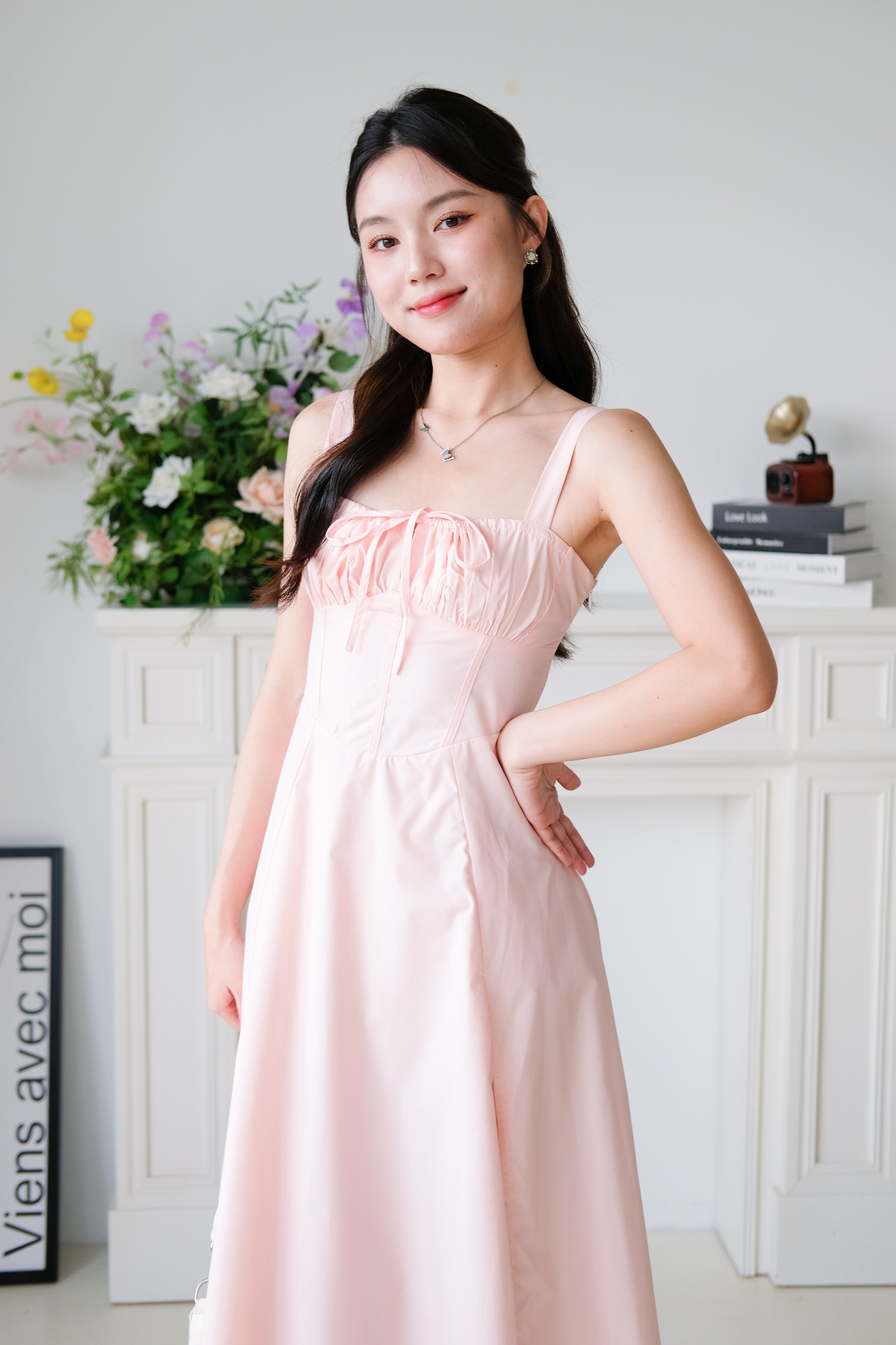 Claire Ruched Slit Midaxi Dress (Berry Pink)
