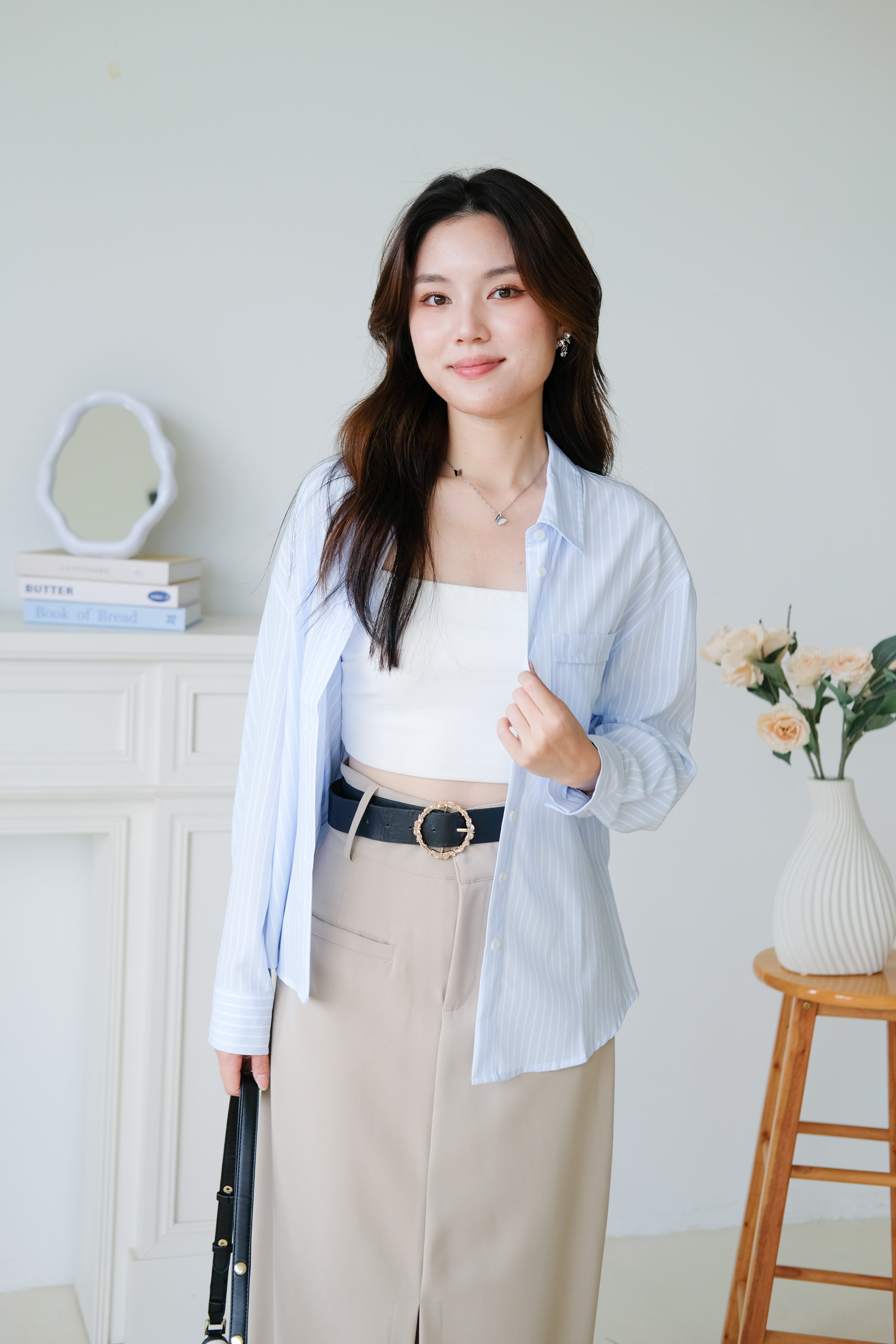 Wayne Stripes Boyfriend Shirts (Sky Blue)