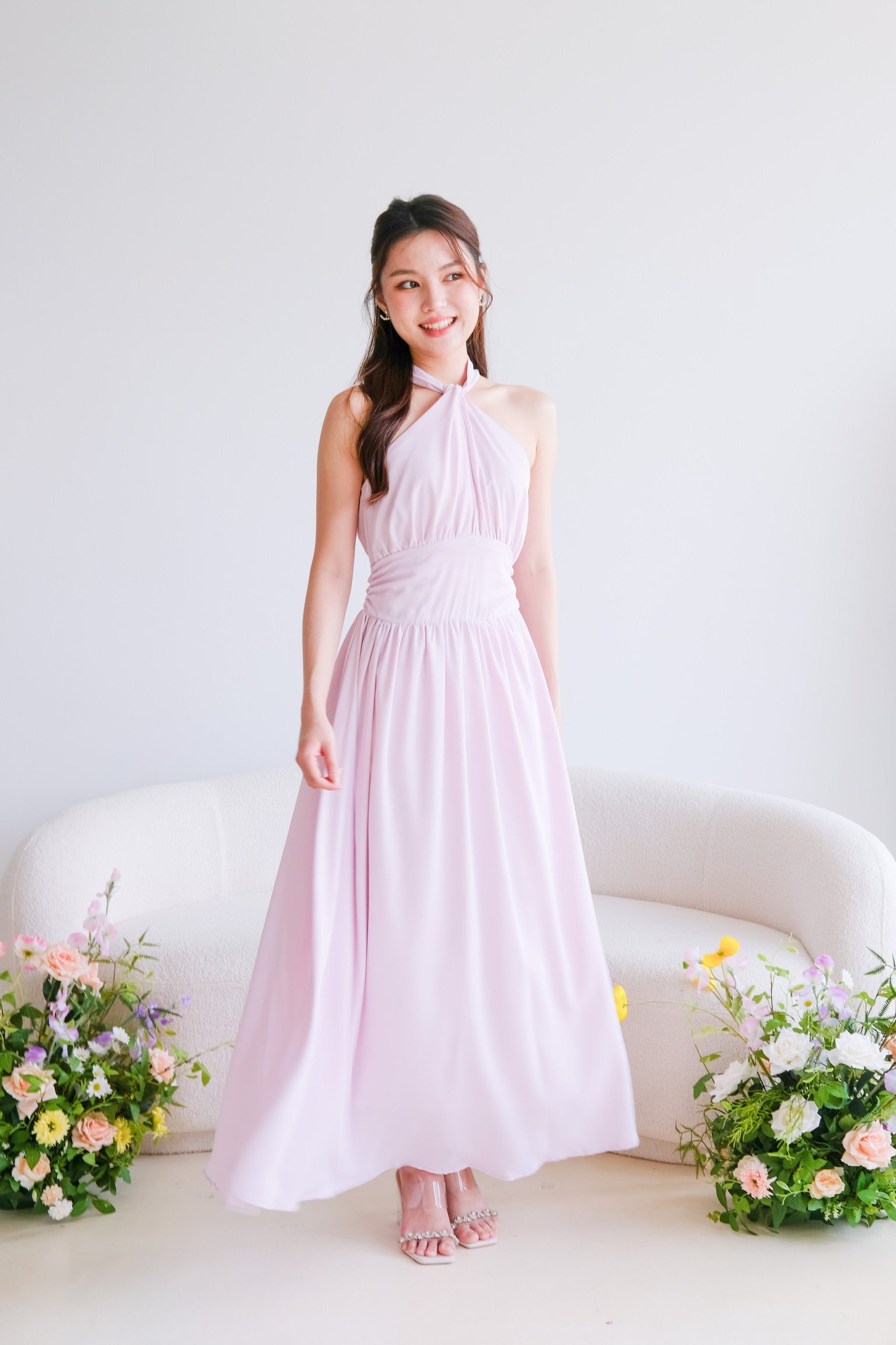 Fiona Halter Flare Maxi Dress (Peony Pink)