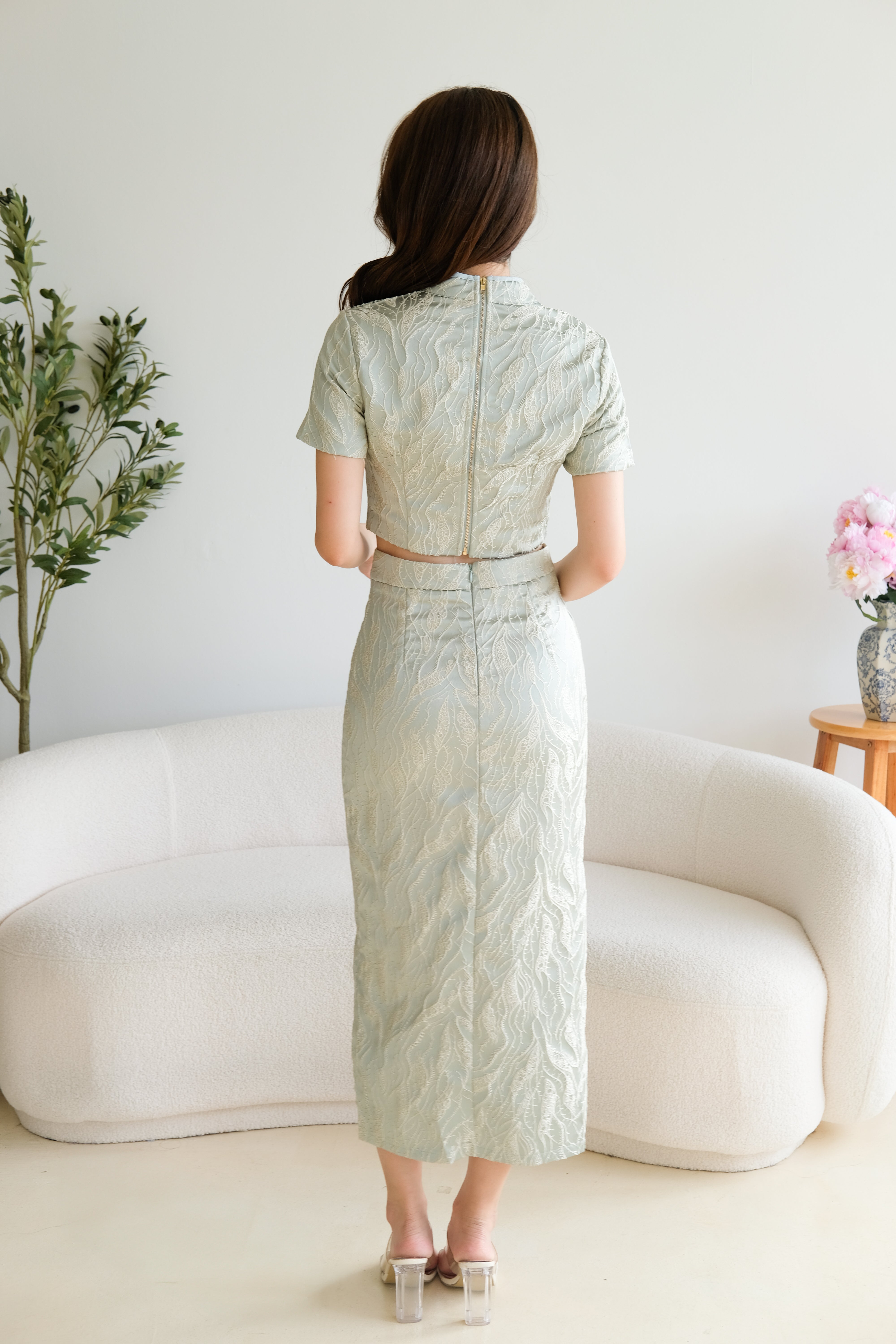 Ying Modern Midi Cheongsam Set (Light Pine Green)