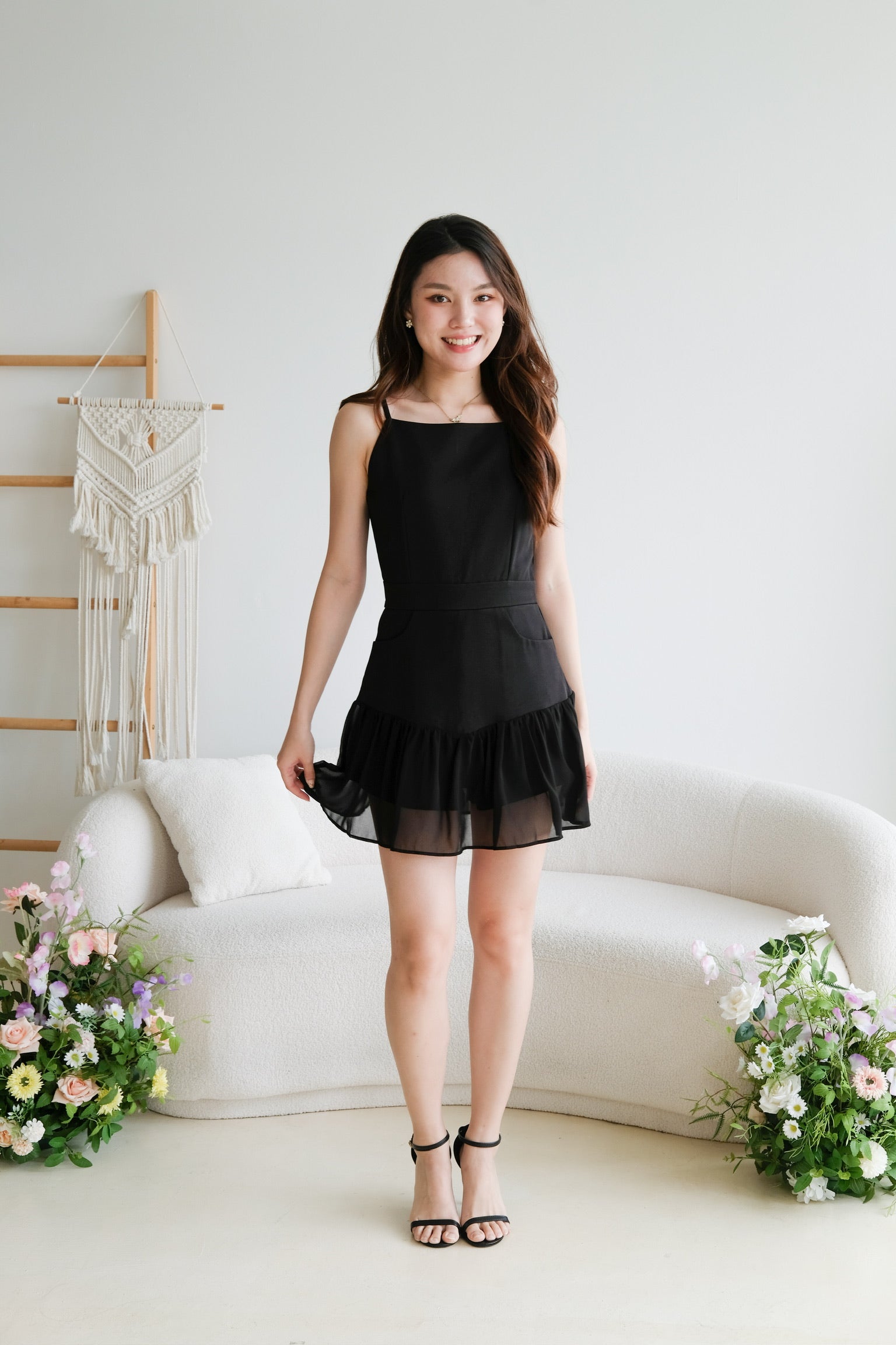 Jerlene Boatneck Ruffle Romper (Black)