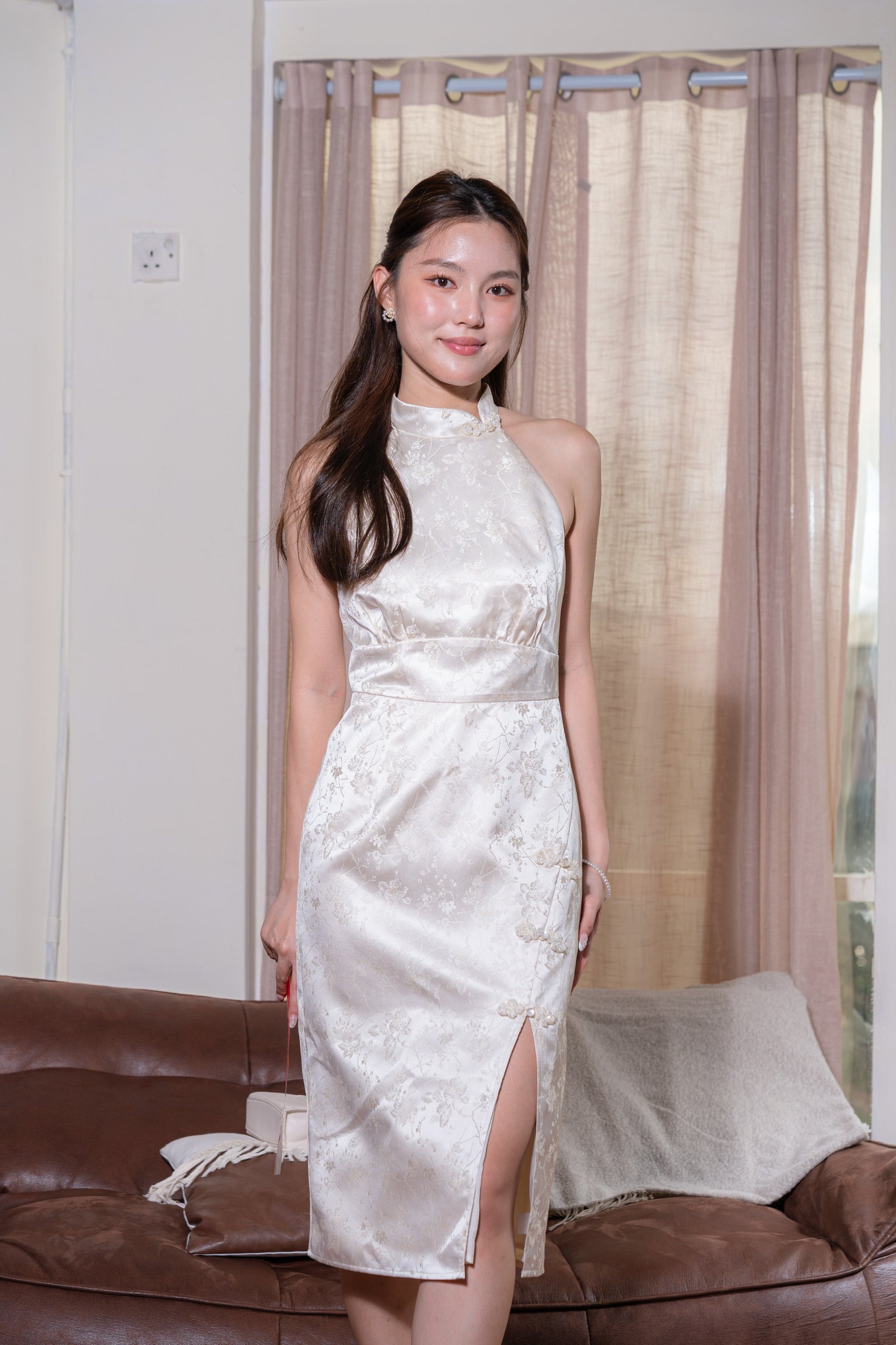 [ETA 15-21 Jan] 花禧团圆 Spring Reunion Halter Midi Cheongsam Dress (Cream)