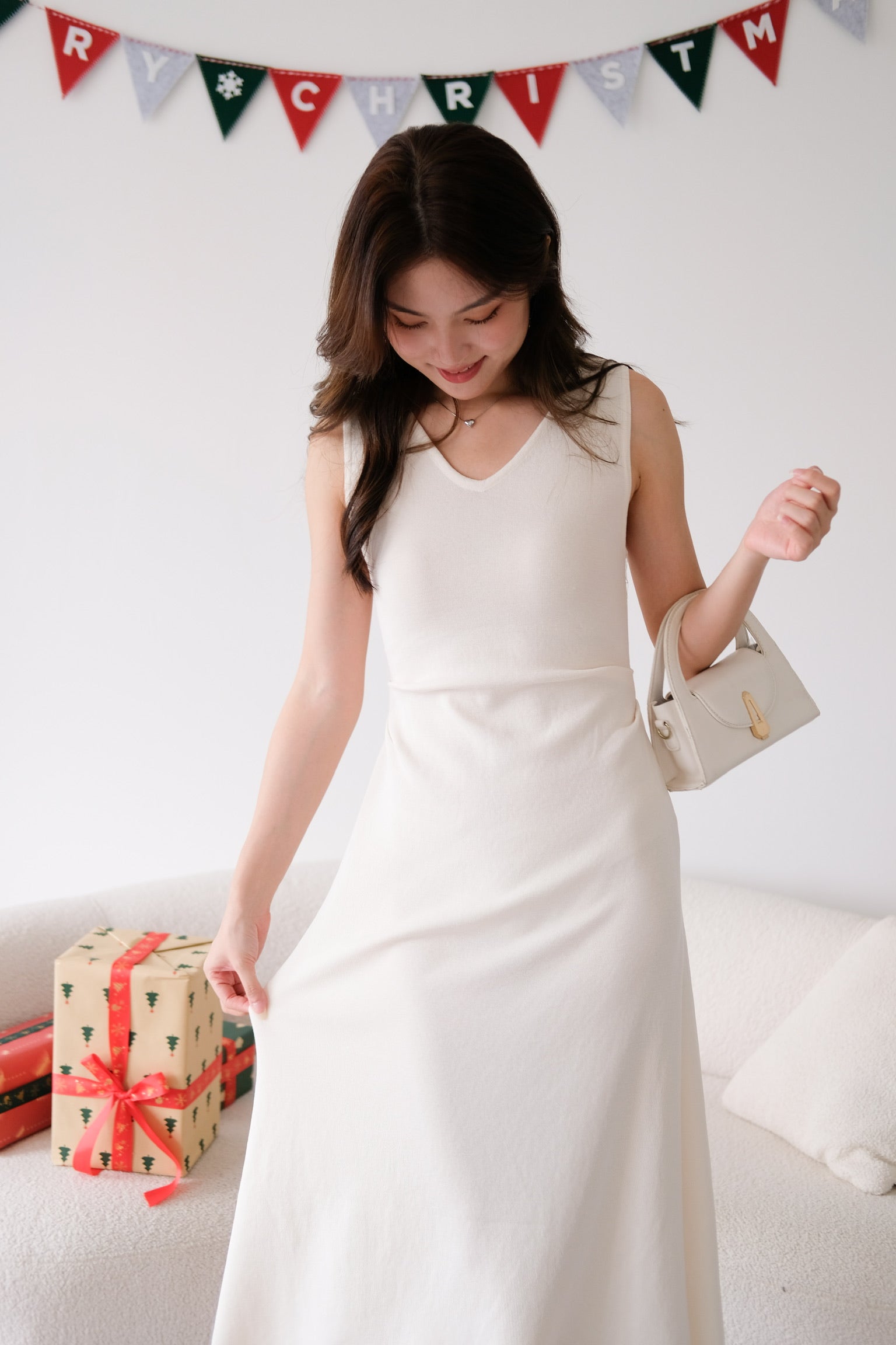 Roxanne Knit Comfy Midaxi Dress (Cream)