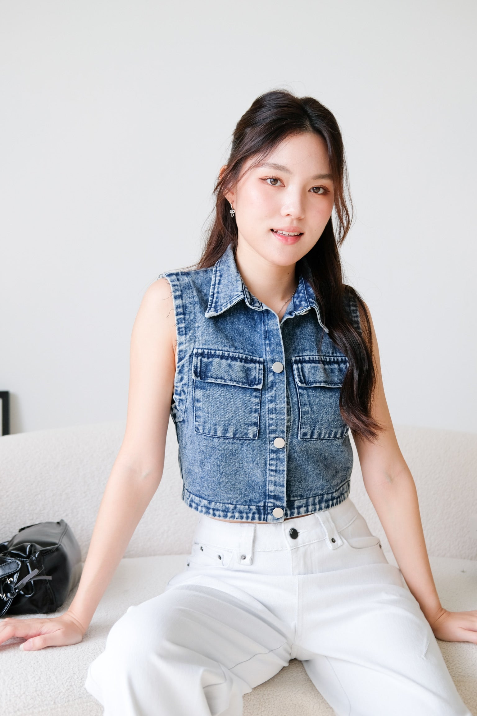 Divine Collared Denim Vest (Acid Blue)