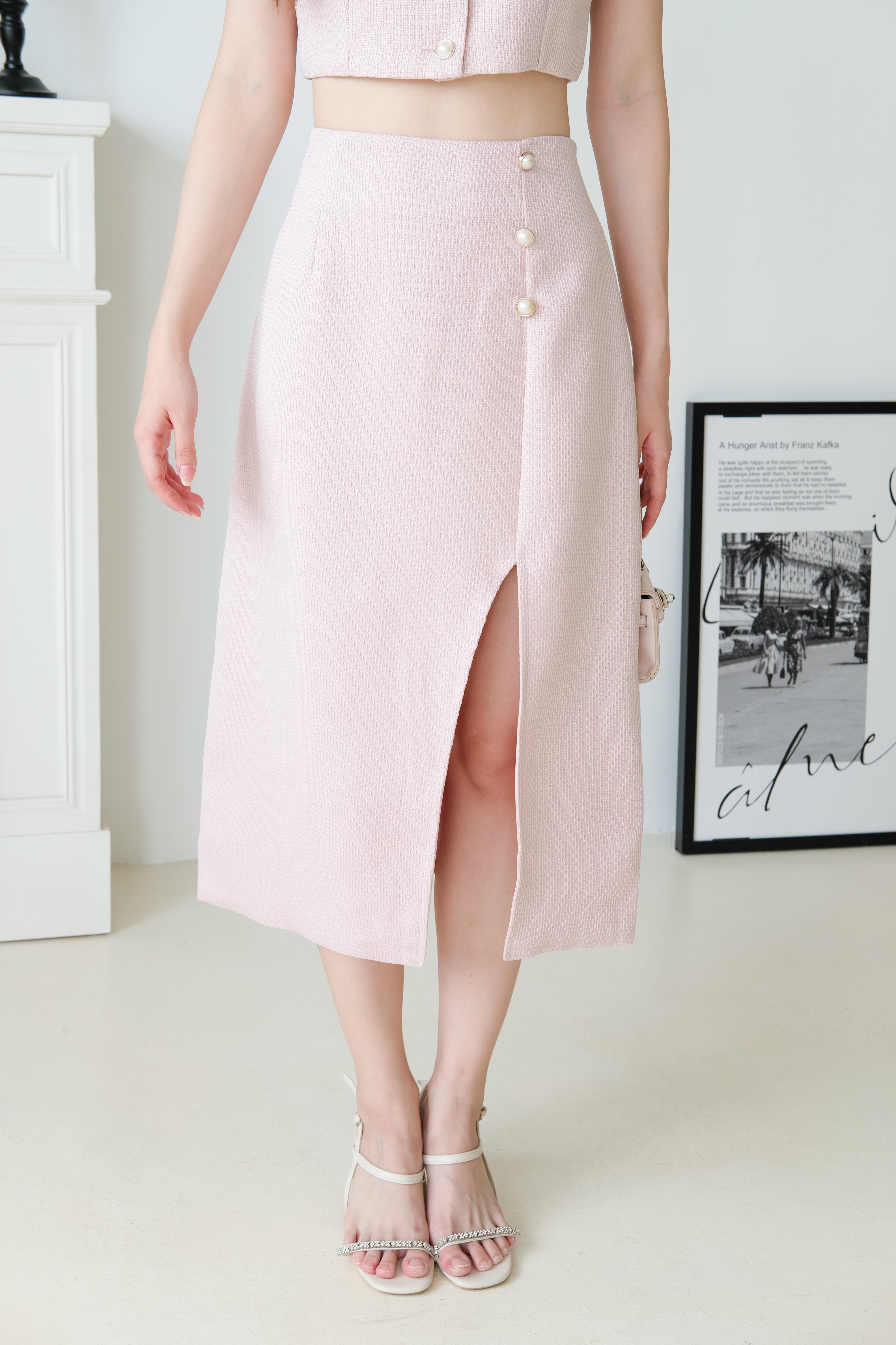 Jillian Tweed Side Slit Midi Set (Blush Pink)