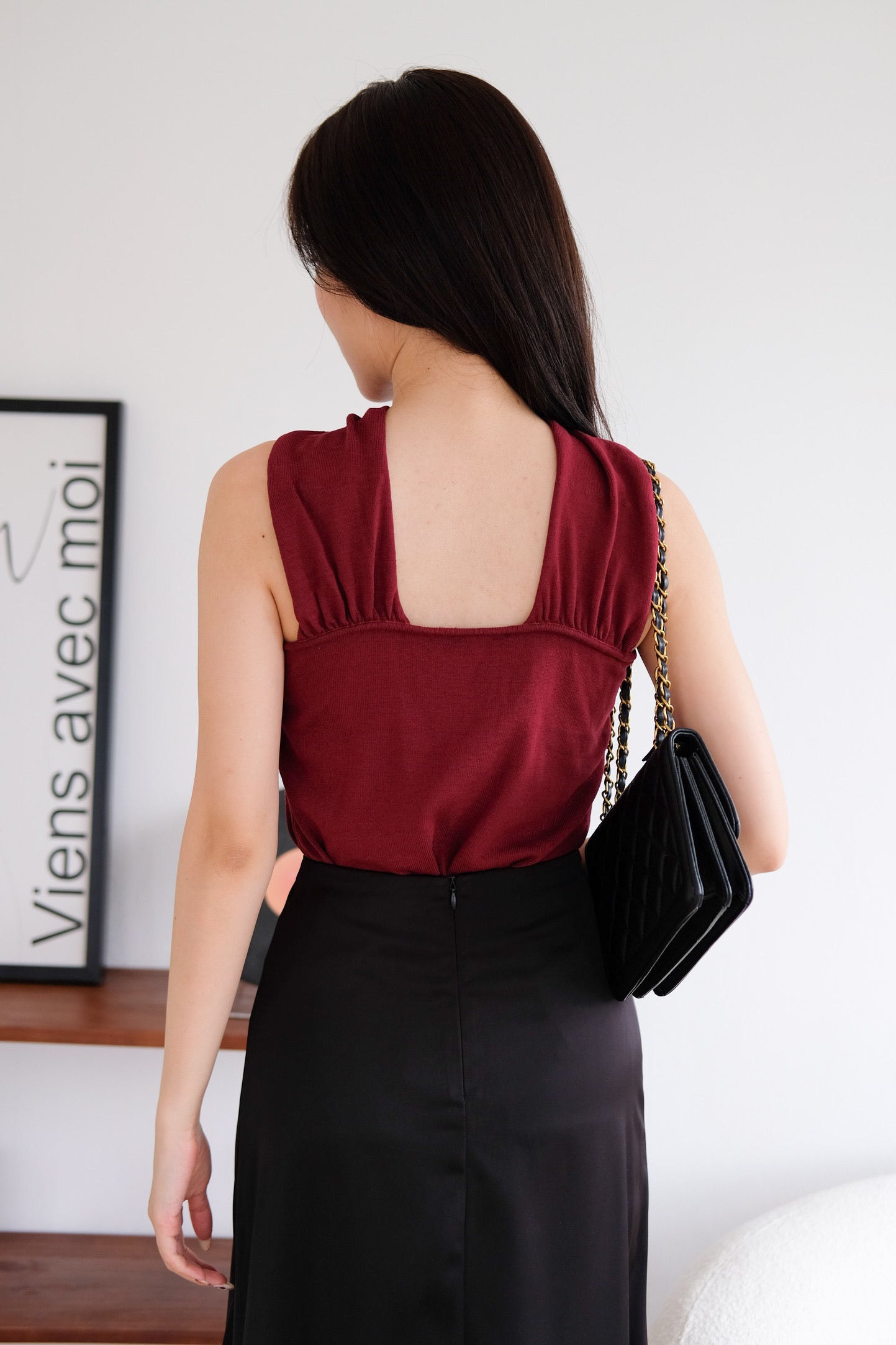 Suezette Halter Gold Ornament Knit Top (Maroon)